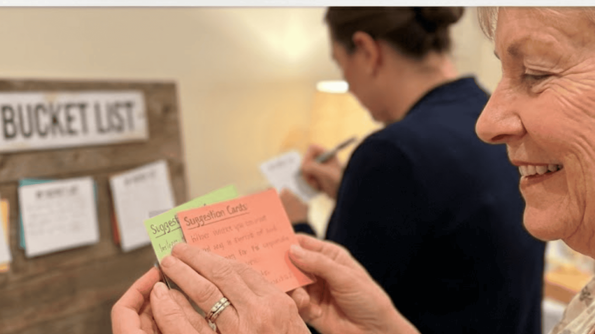 bucket list station for guests to suggest fun retiree goals