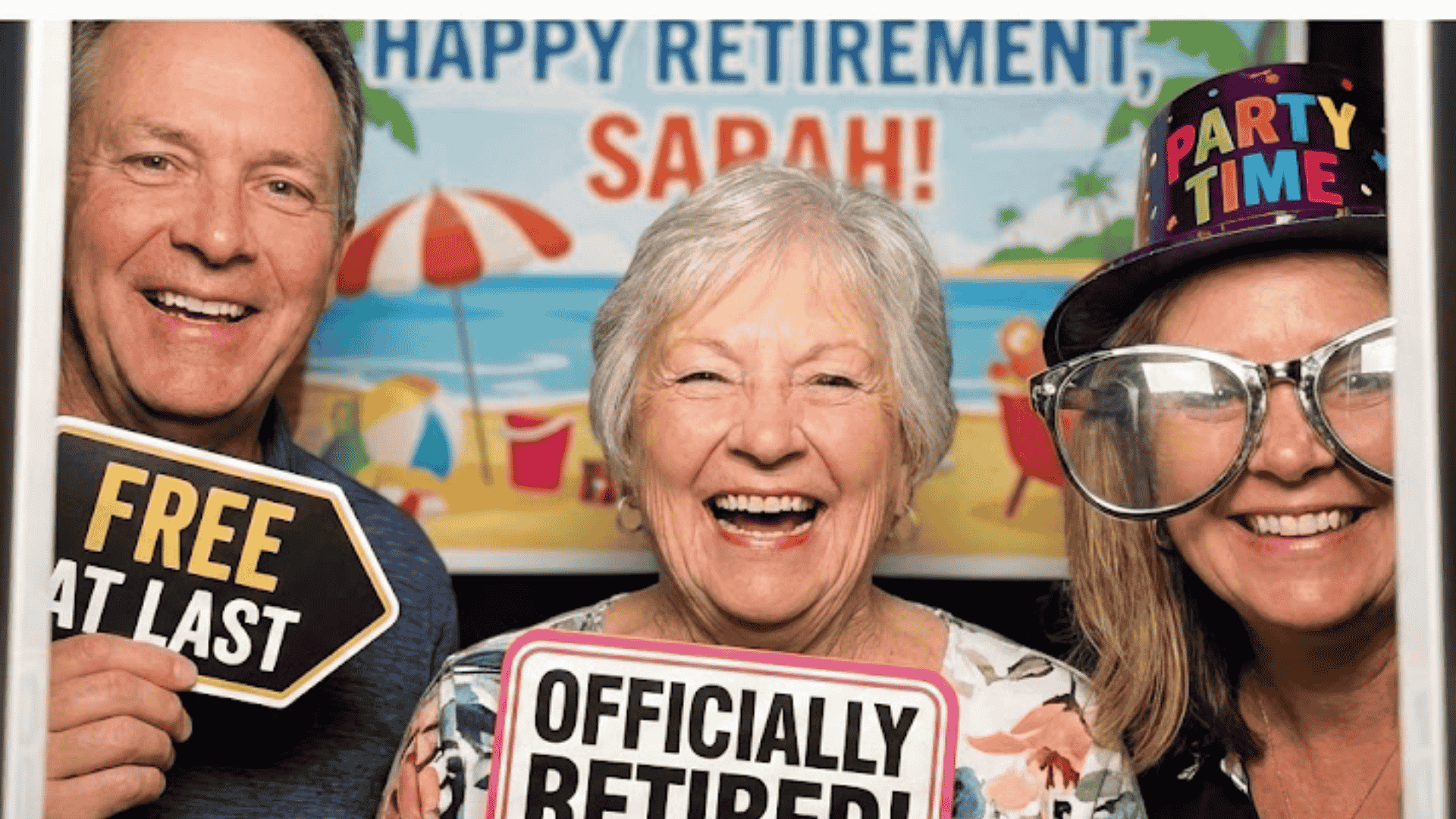 photo booth with custom props themed around the retiree
