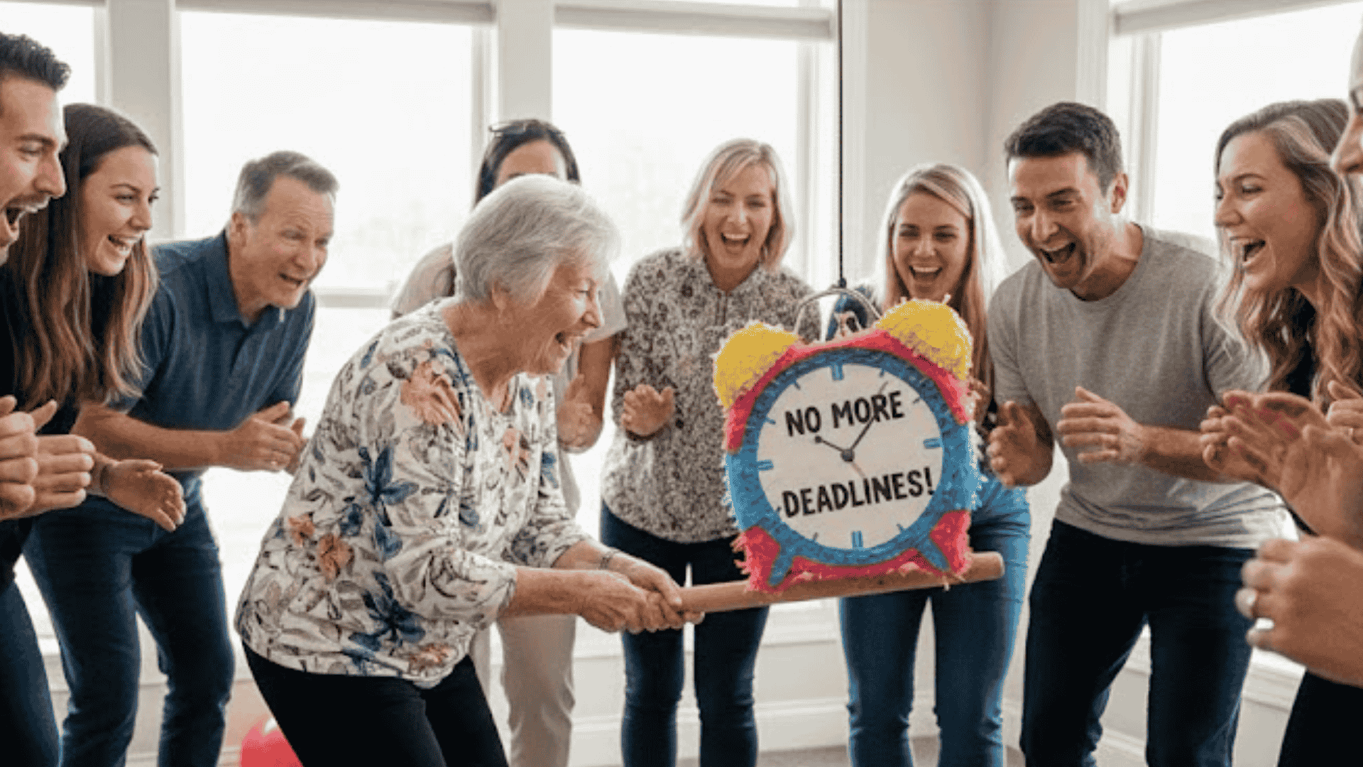 pinata shaped like an alarm clock to retire early mornings