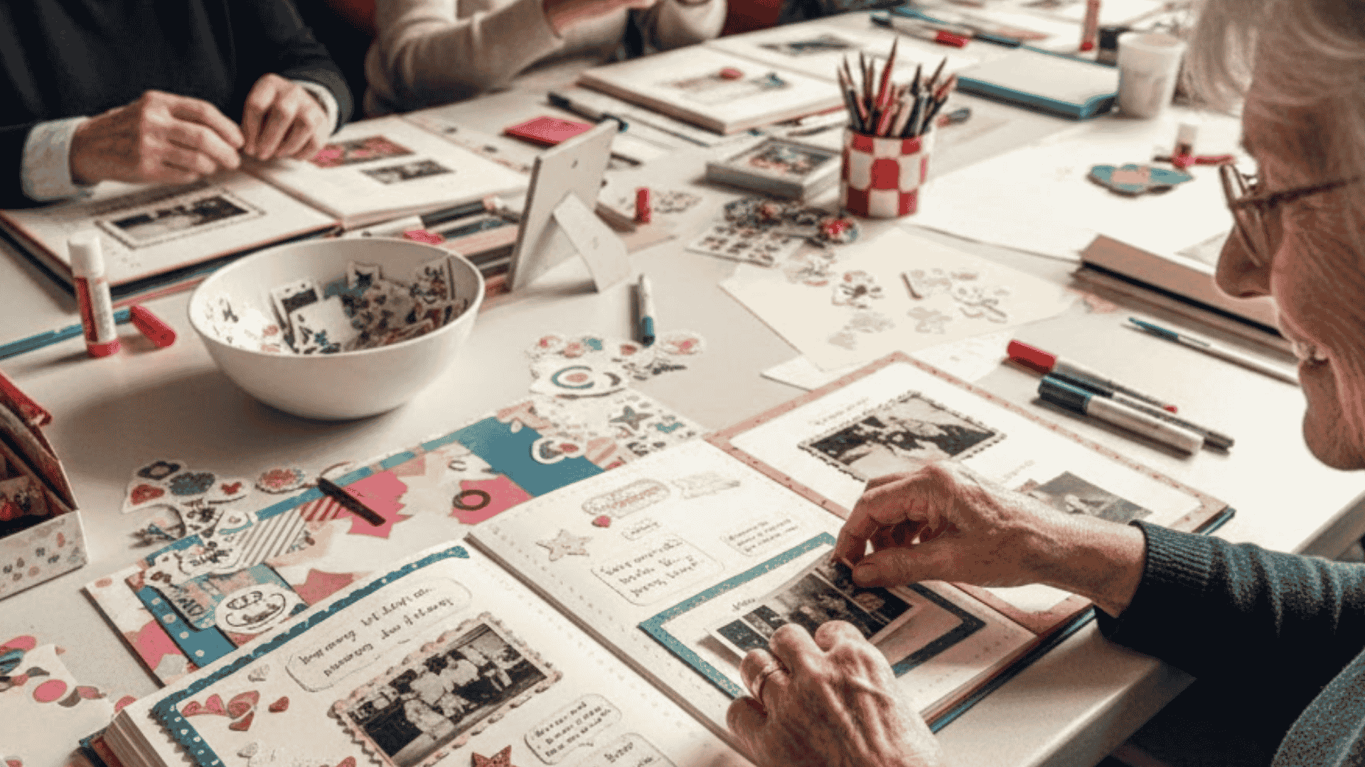 scrapbook station for guests to create a retirement memento