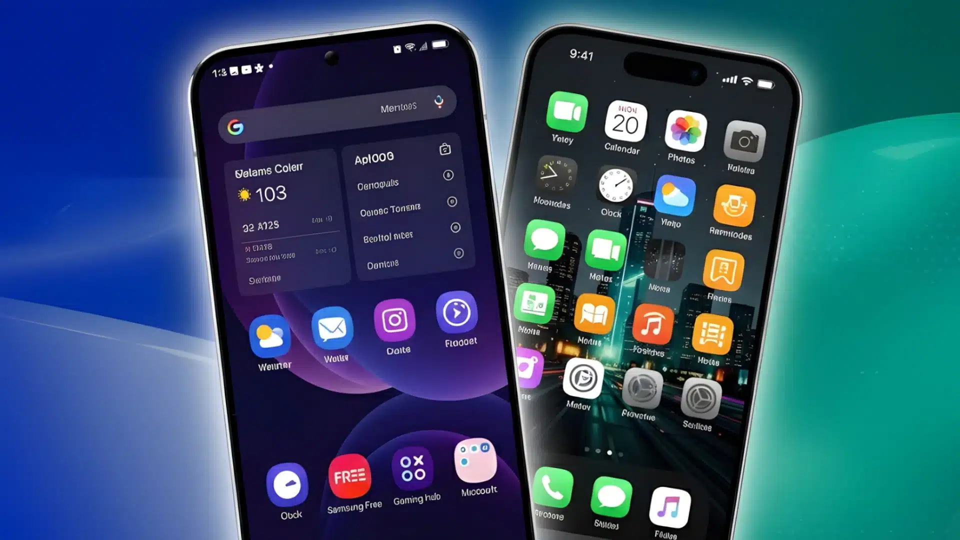 Android and iPhone home screens comparing customization options and user interface design differences