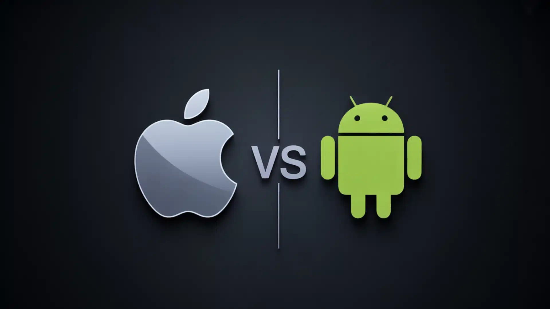 Apple vs Android logos on dark background showing platform comparison and ecosystem differences
