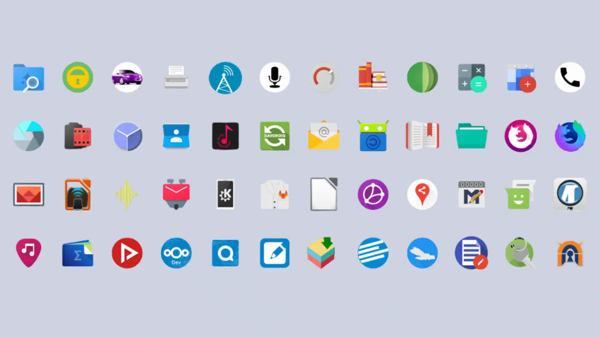 Collection of Android app icons arranged in grid representing open ecosystem and wide app freedom options