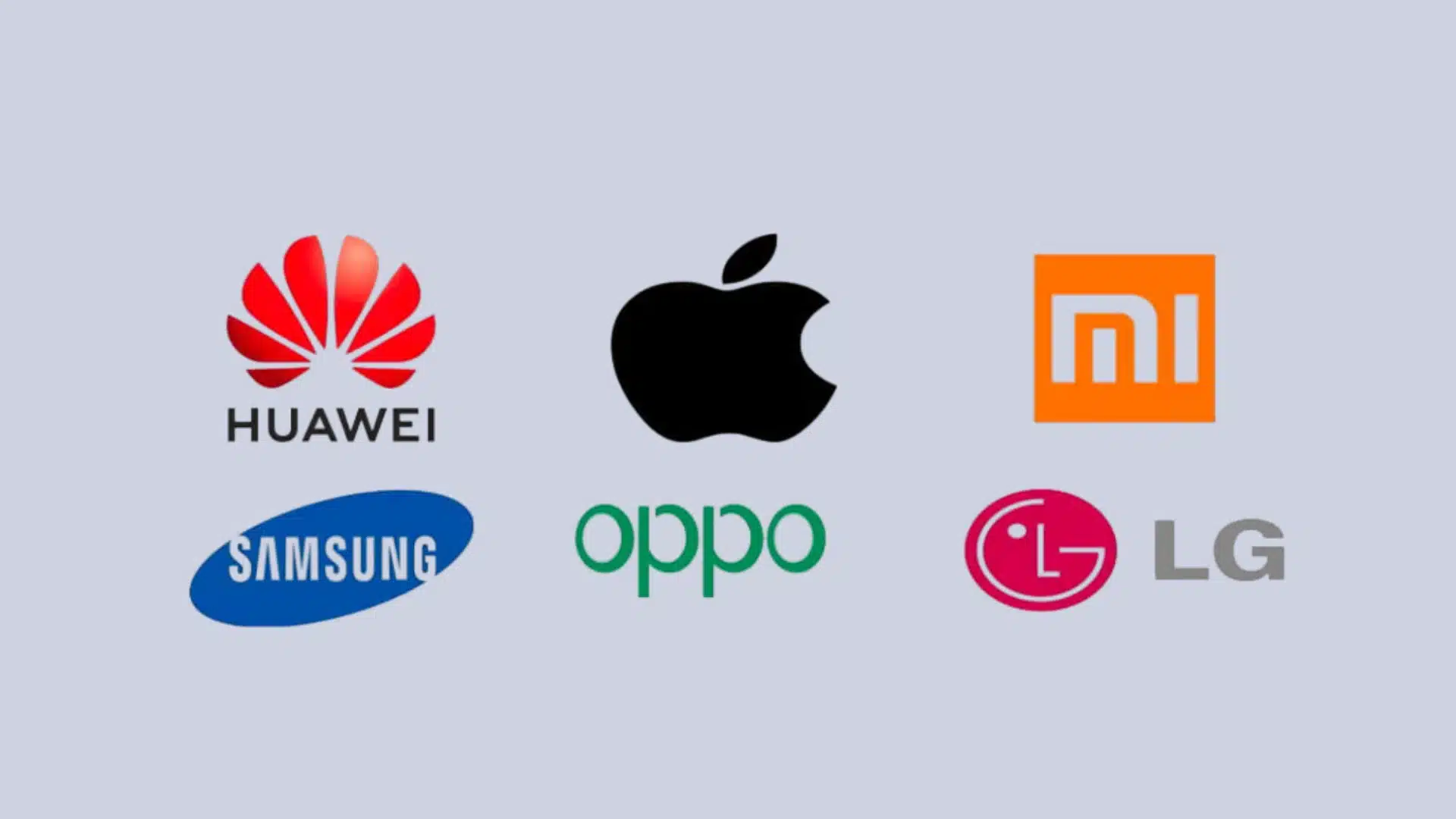 Multiple smartphone brands including Apple, Samsung, Xiaomi, Huawei, Oppo, and LG logos lineup