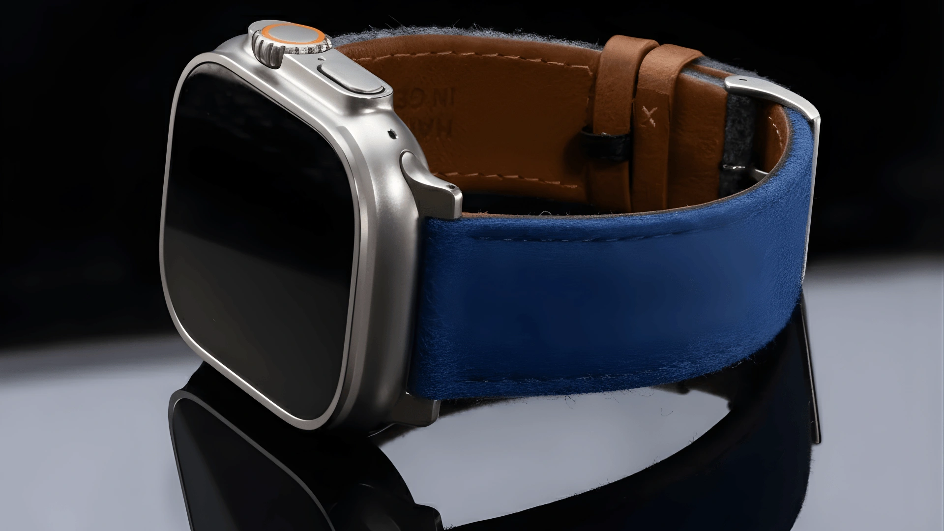 Apple Watch with leather band shown close up, highlighting band style and fit for different Apple Watch band types