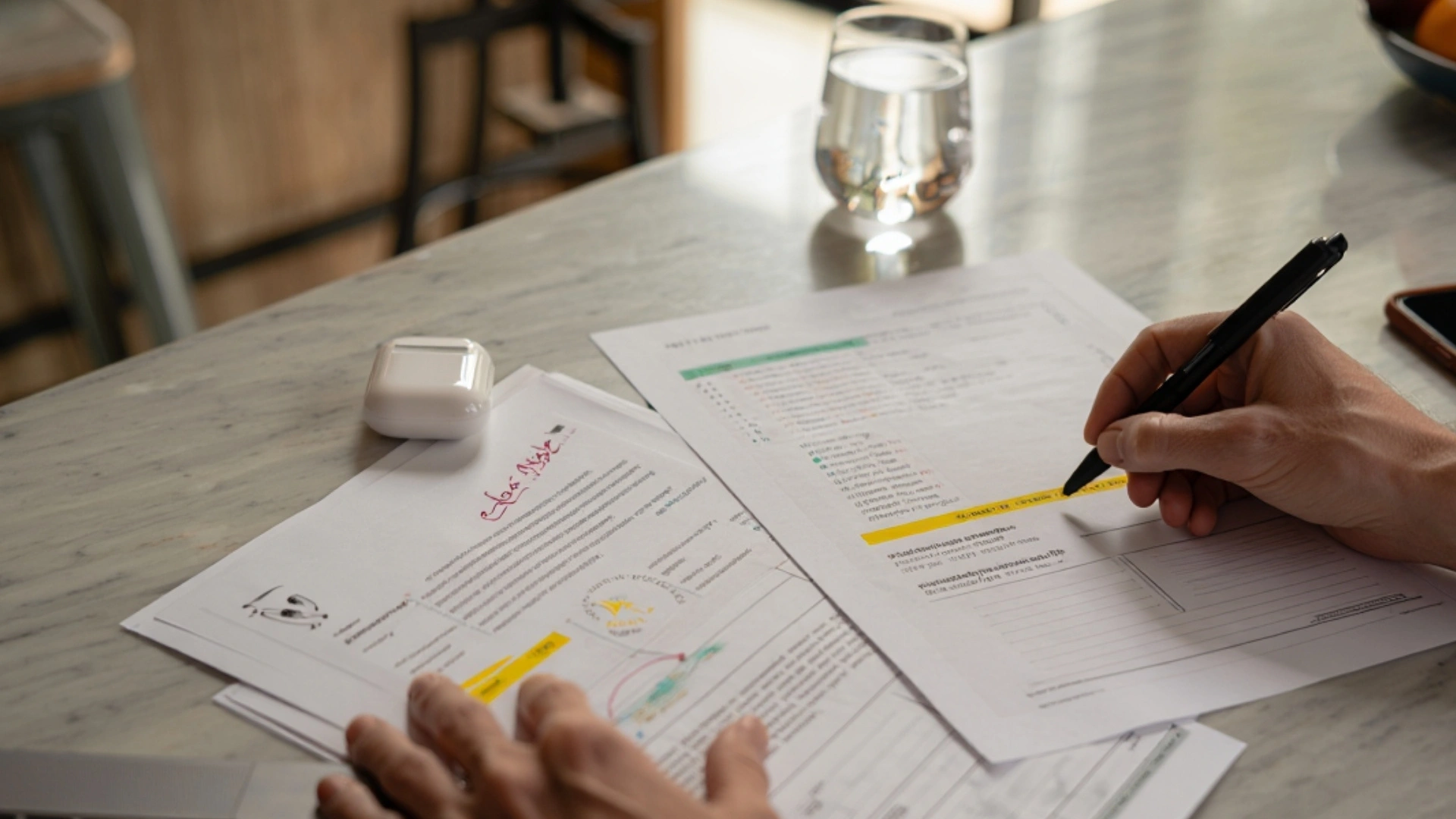 Person reviewing insurance documents and policy details, representing whether event cancellation insurance is worth it