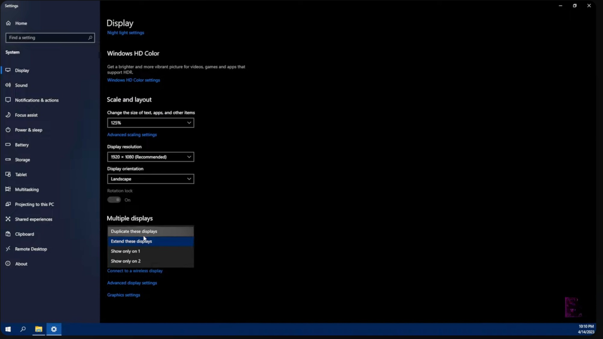 Set Display Mode to Extend