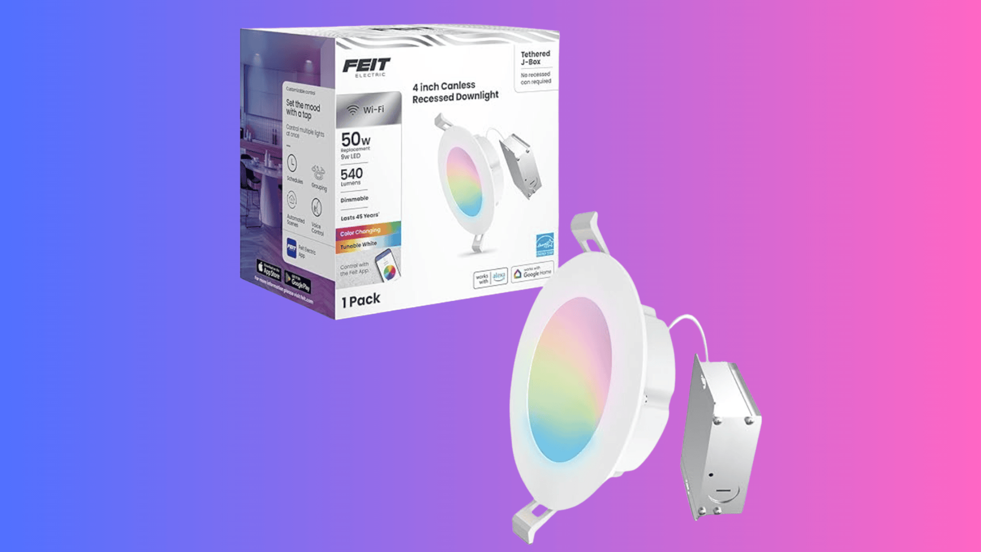 feit electric 4 inch smart recessed light canless jbox