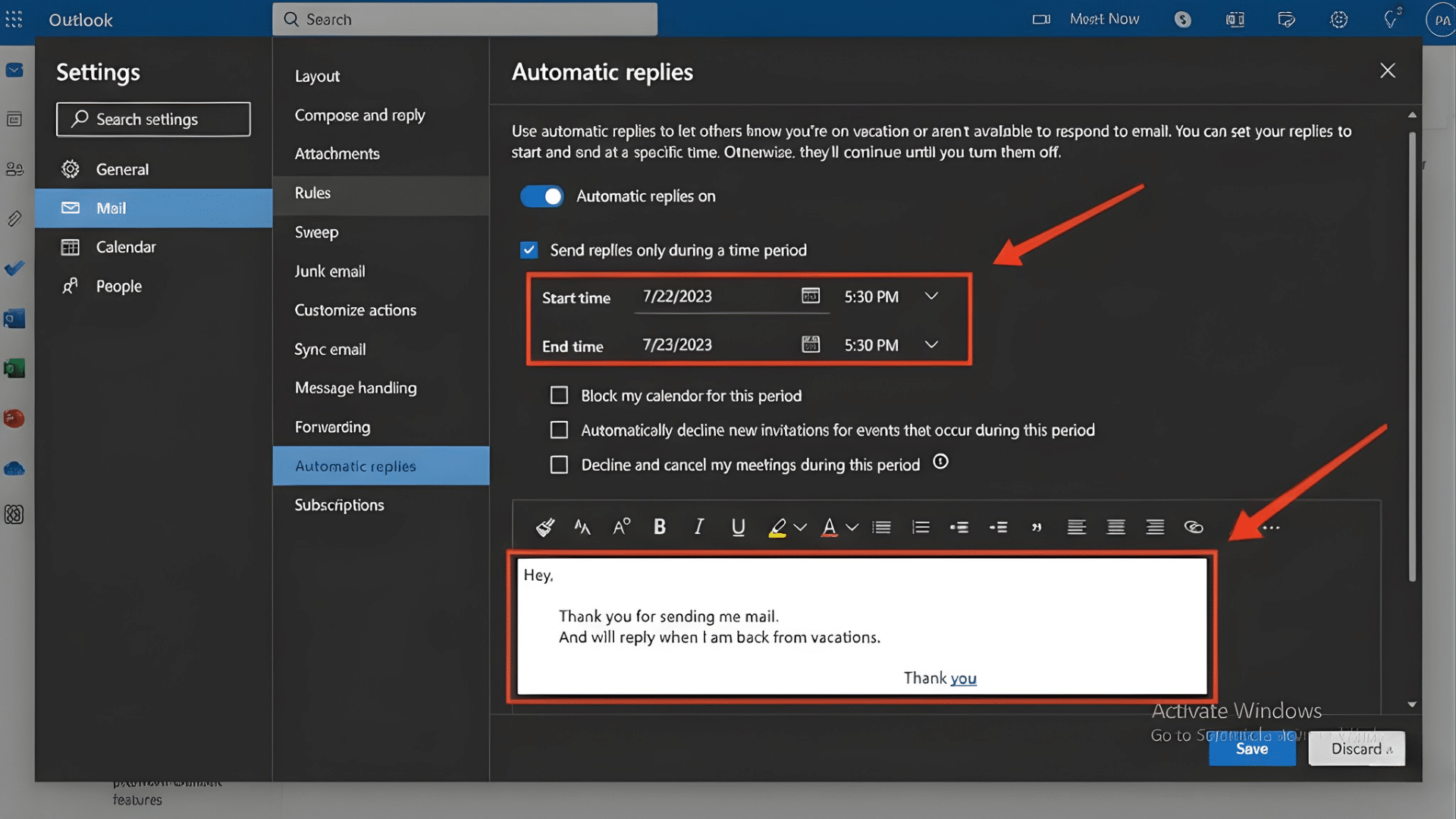 how to set out of office in outlook desktopp