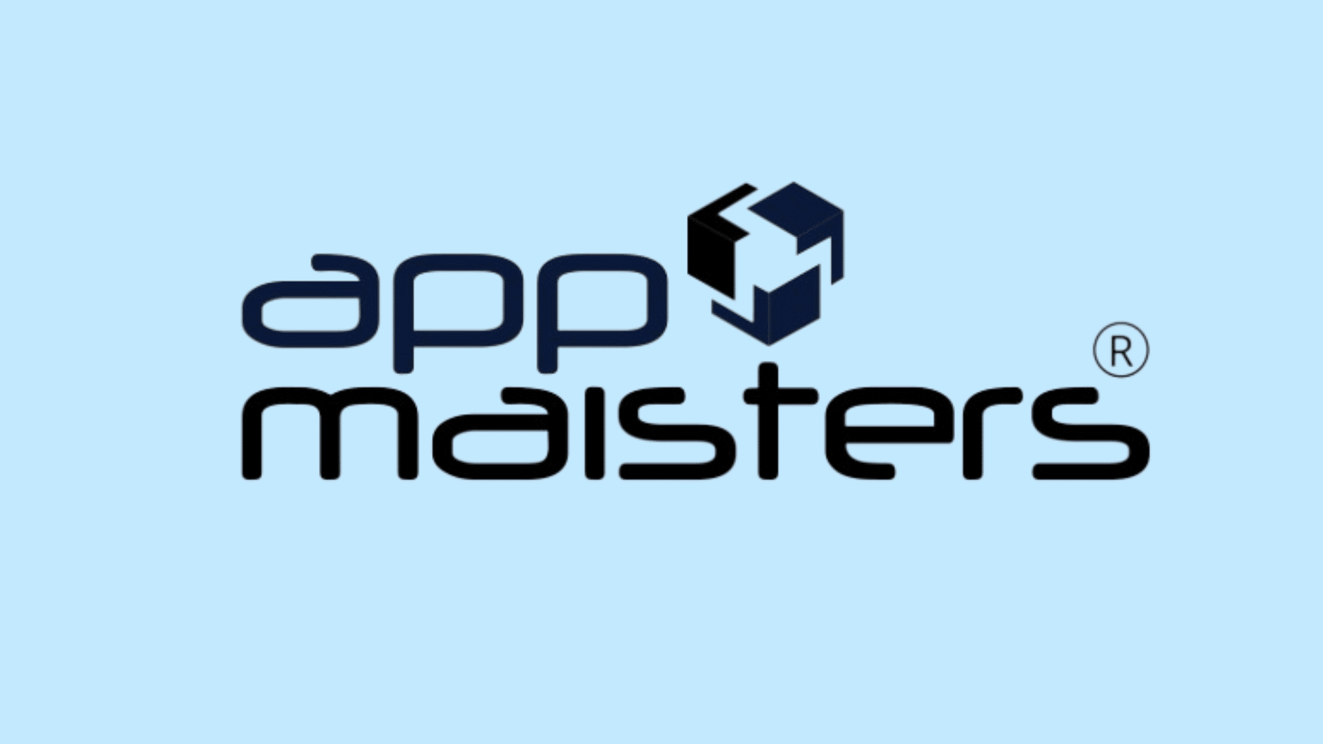 App Maisters logo with blue and black cube icon above app maisters wordmark on a light blue background