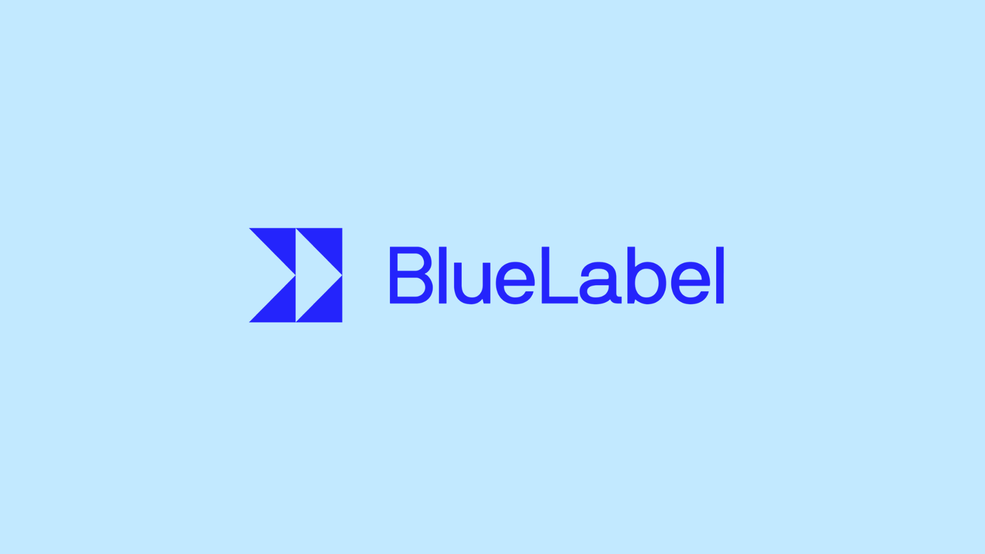 BlueLabel company logo with geometric blue arrow icon and BlueLabel wordmark on a light blue background