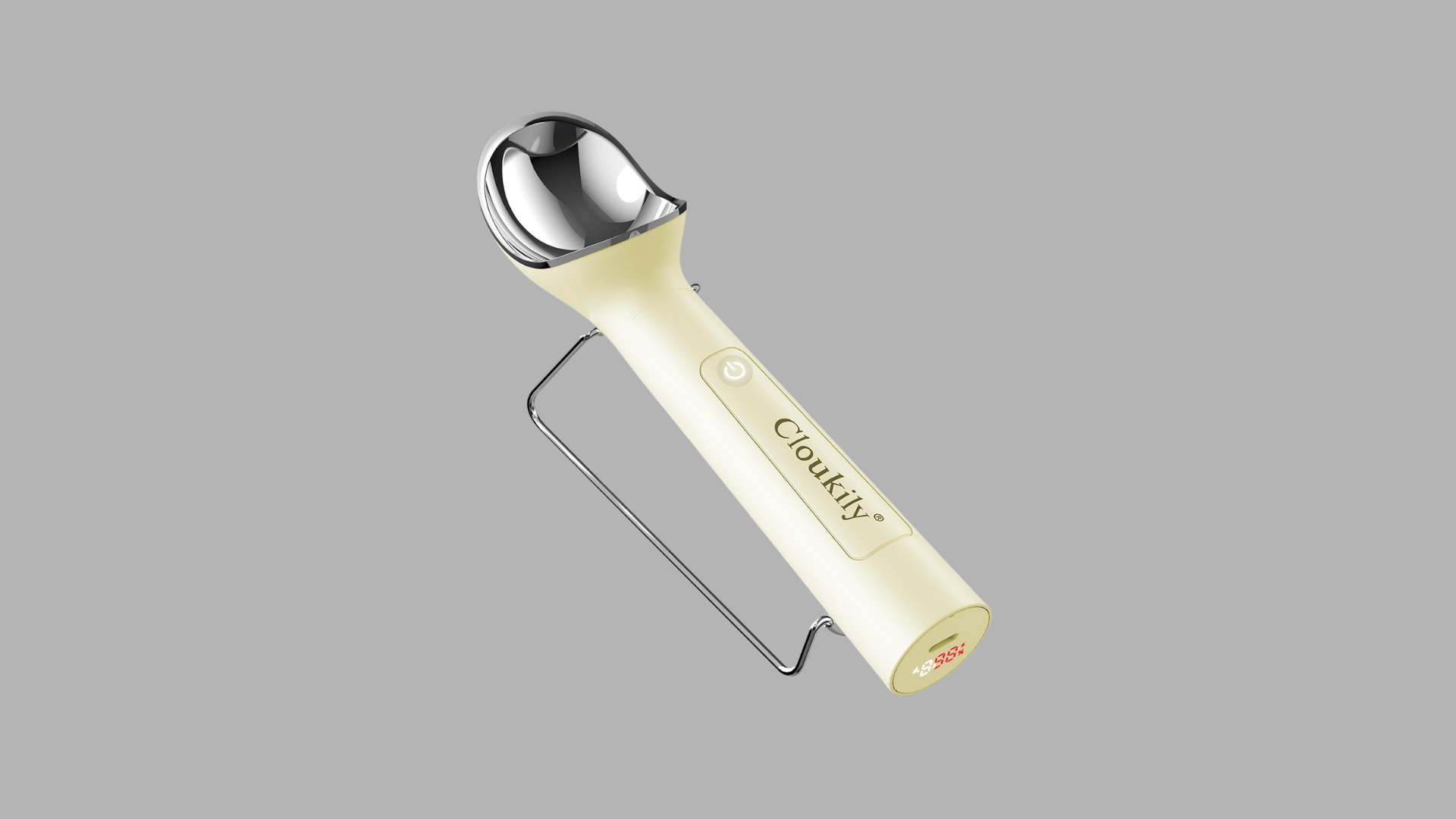 Electric heated ice cream scoop with stainless steel head and ergonomic handle for smooth effortless scooping