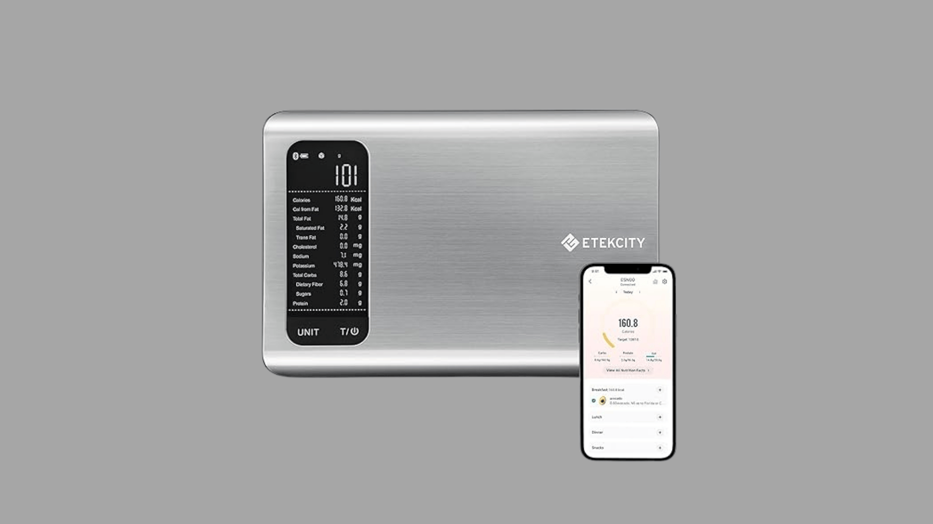 Etekcity smart kitchen scale with nutrition display and mobile app tracking for accurate food measurement