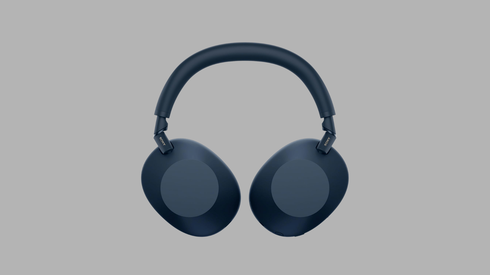 Front view of Sony WH-1000XM6 wireless noise cancelling headphones in dark blue with cushioned headband and large ear cups design