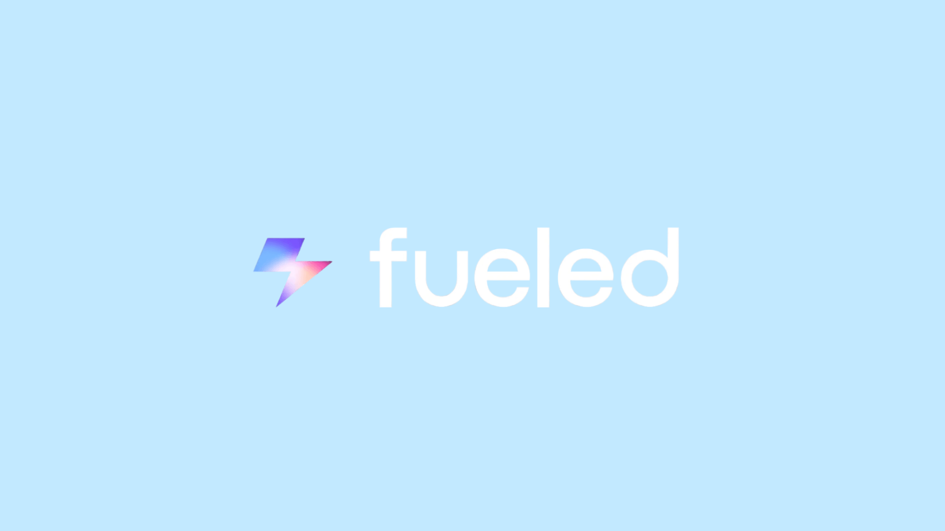 Fueled company logo with gradient lightning bolt icon and Fueled wordmark on a light blue background