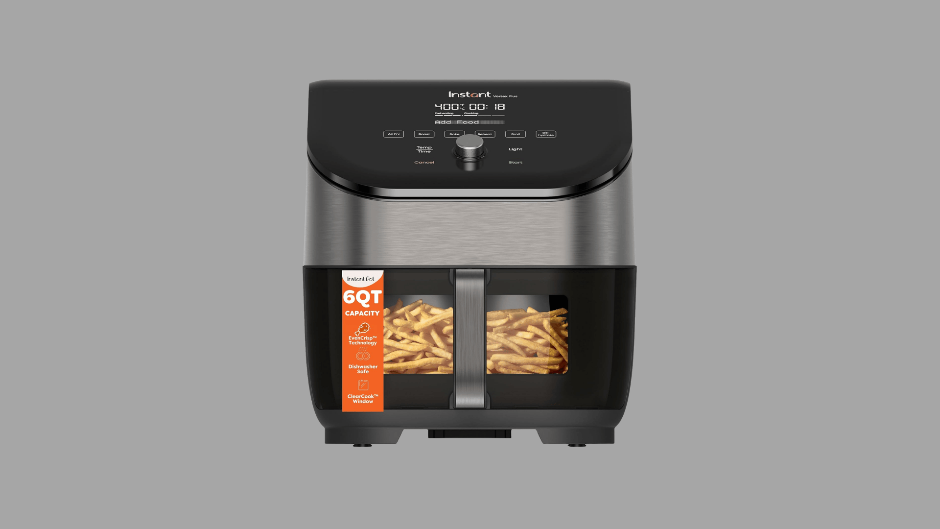 Instant Vortex Plus 6QT air fryer with ClearCook window and digital controls for crispy fries and easy cooking