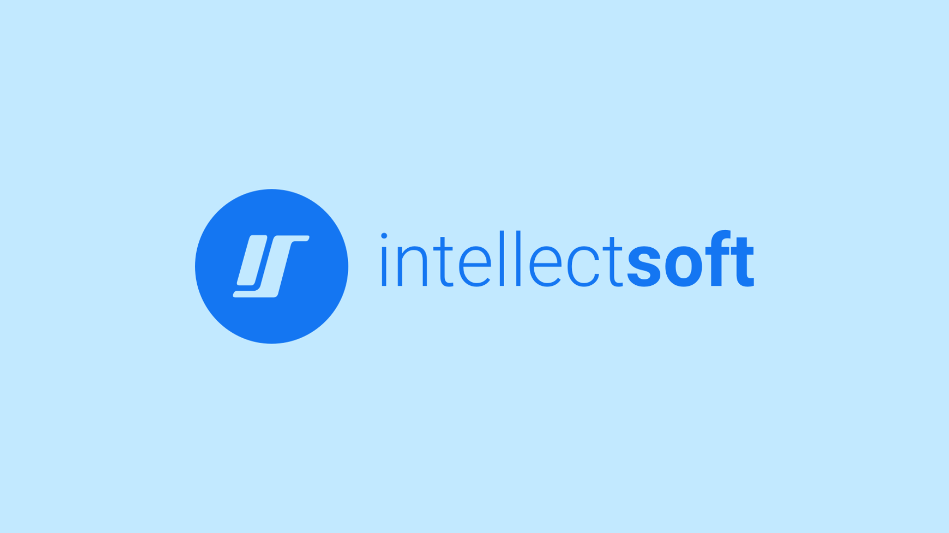 Intellectsoft company logo with stylized symbol inside a blue circle and Intellectsoft wordmark on a light blue background