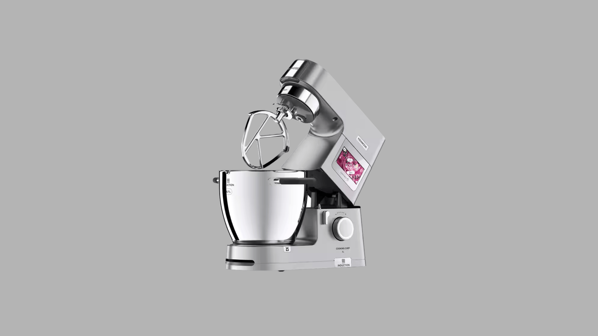 Kenwood Cooking Chef XL kitchen robot with stainless steel bowl and mixer attachment for kneading, mixing, and automated cooking tasks