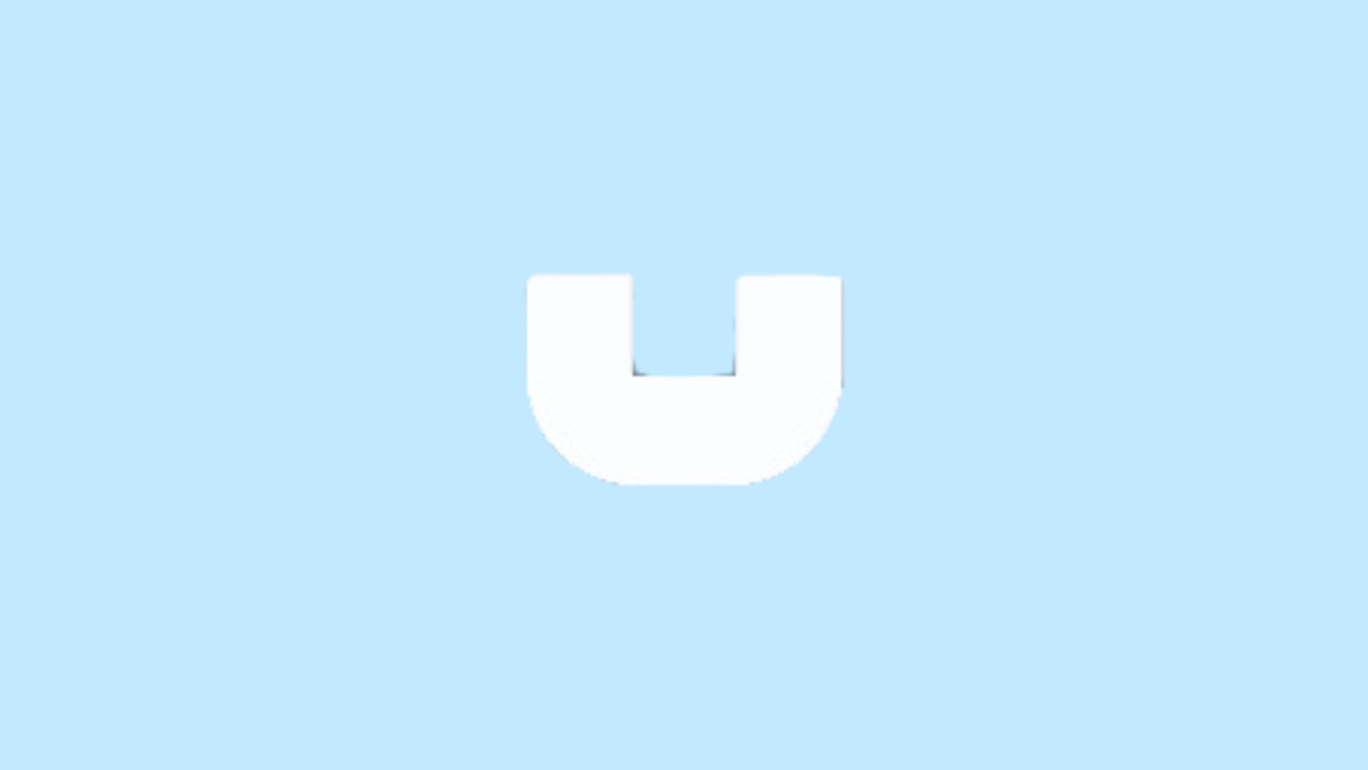 Minimal white U shaped logo of Utility, a mobile app development company, displayed on a light blue background