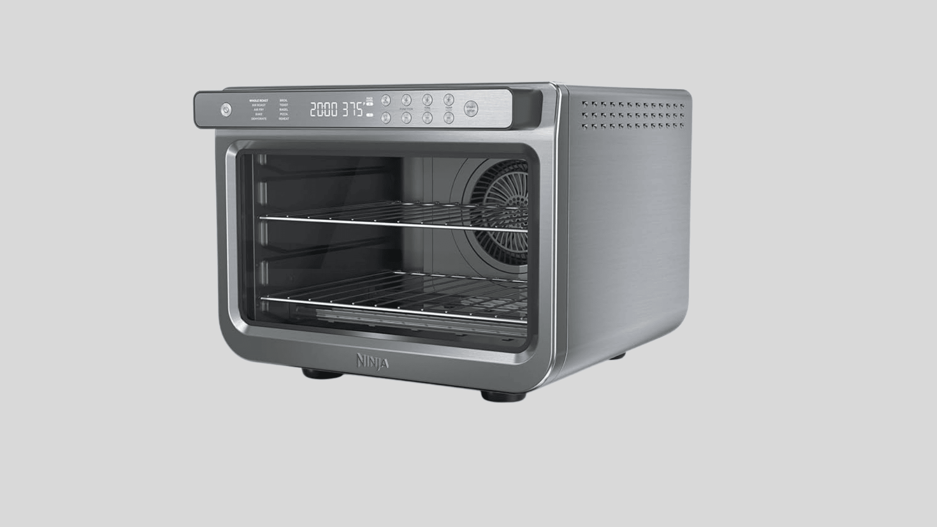 Ninja countertop convection oven with digital display and multiple rack levels for baking roasting and air frying