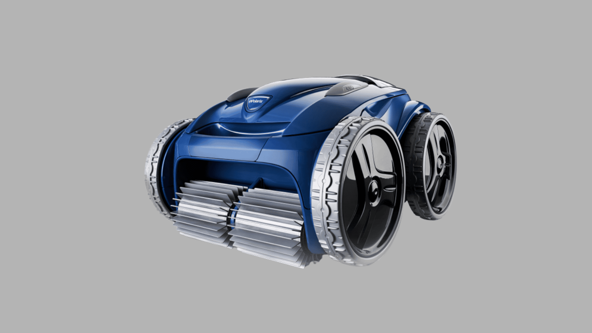 Polaris 9650iQ Sport blue robotic pool vacuum cleaner with dual front scrubbing brushes designed for efficient pool cleaning