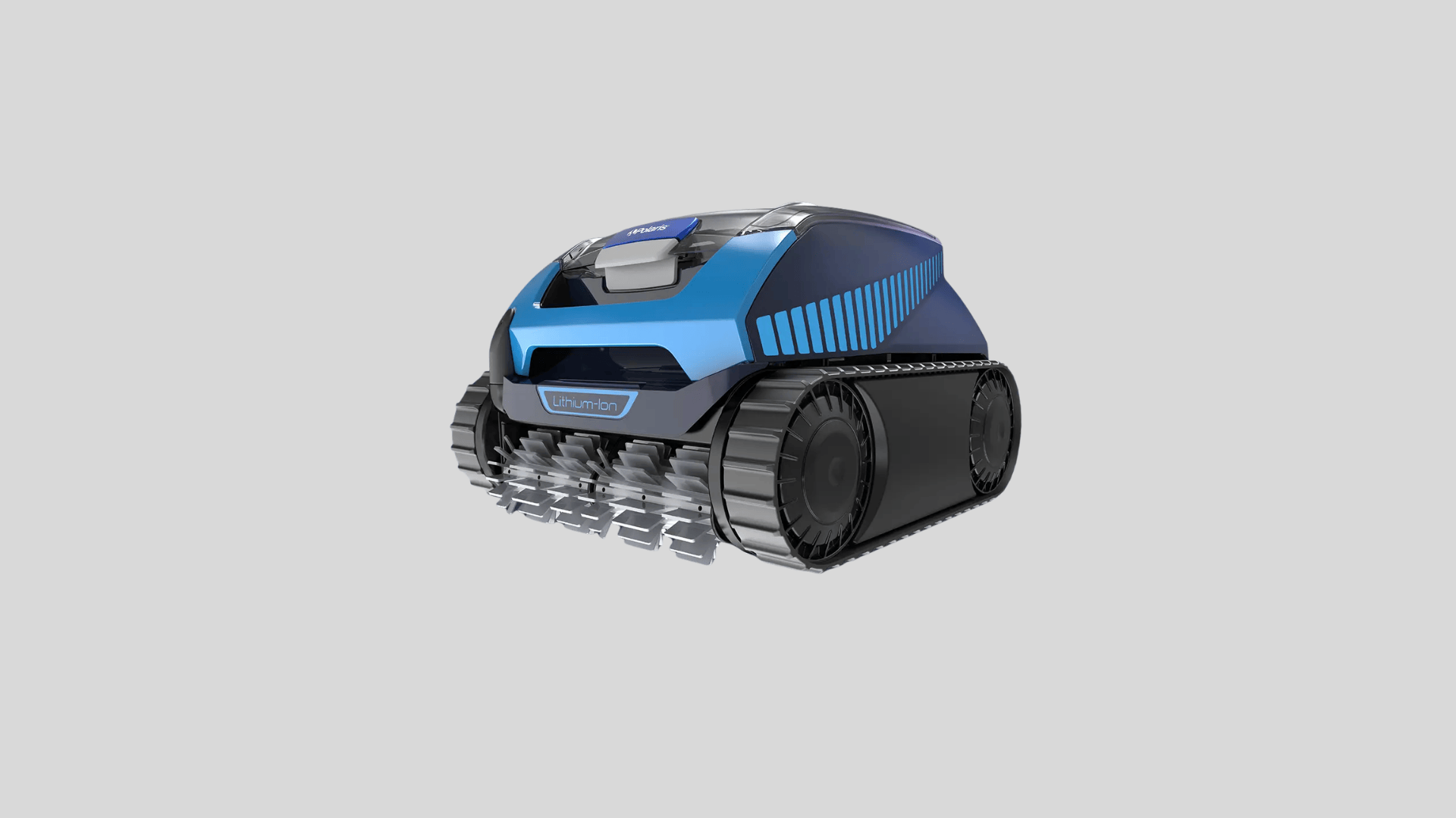 Polaris robotic pool cleaner with tracked wheels and front scrubber designed for efficient pool floor and wall cleaning