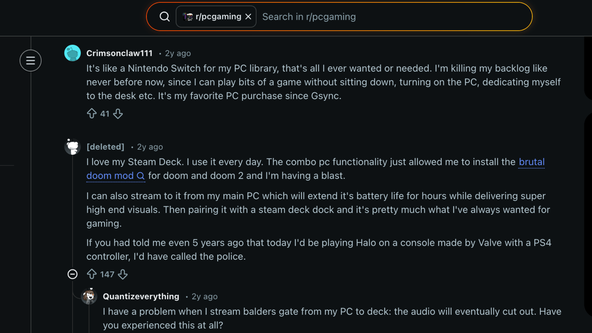 Reddit users sharing their real opinions and experiences with the Steam Deck in rpcgaming community thread