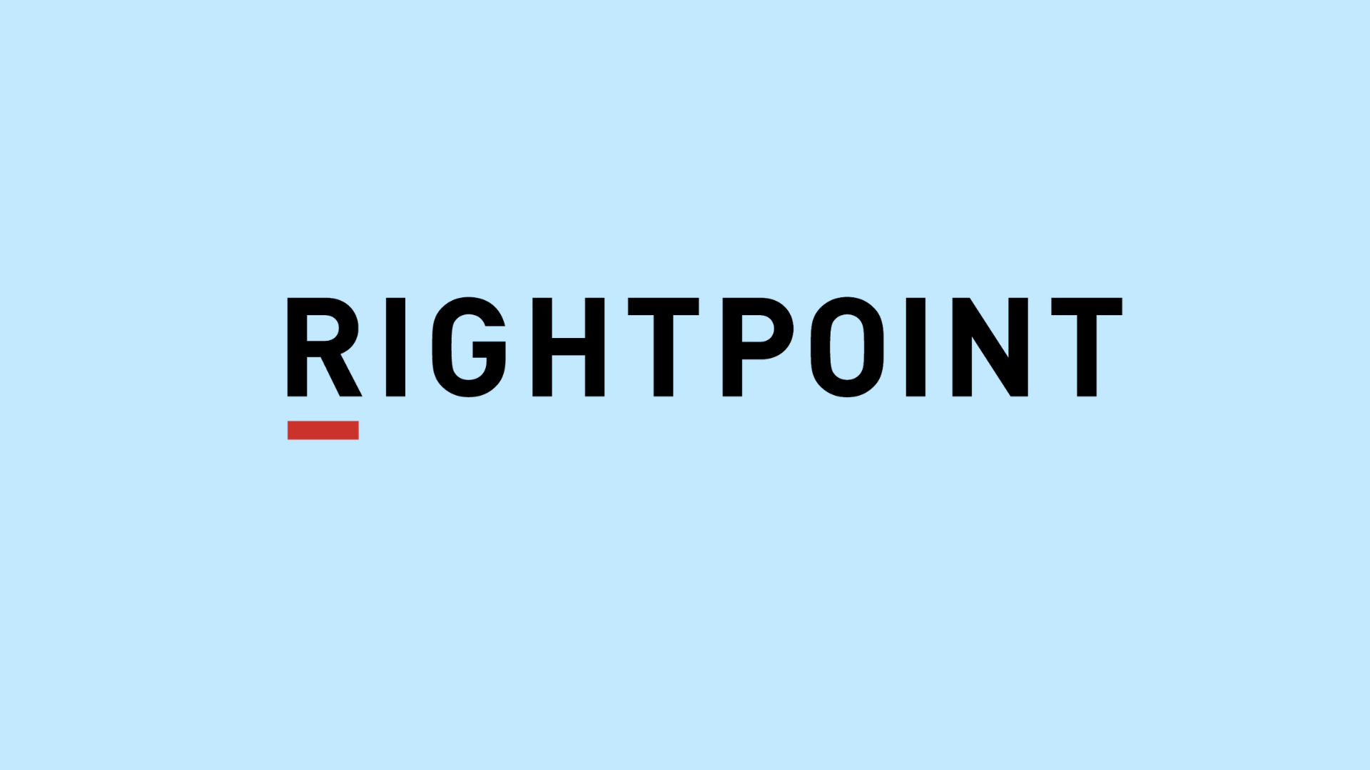 Rightpoint company logo with bold black RIGHTPOINT wordmark and small red underline accent on a light blue background