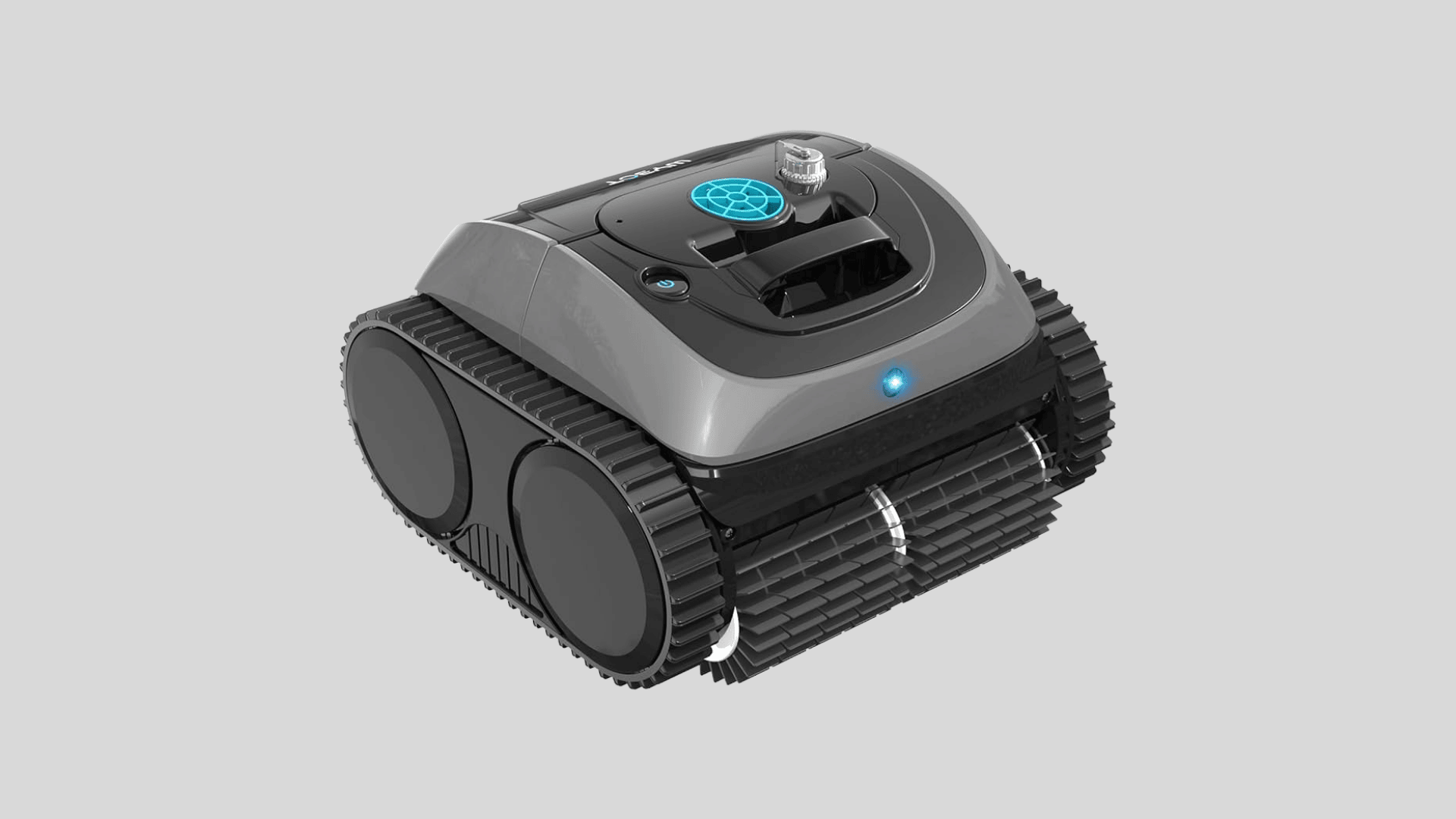 WYBOT C1 robotic pool vacuum cleaner with tank tracks and front scrubbing brushes designed for efficient cleaning