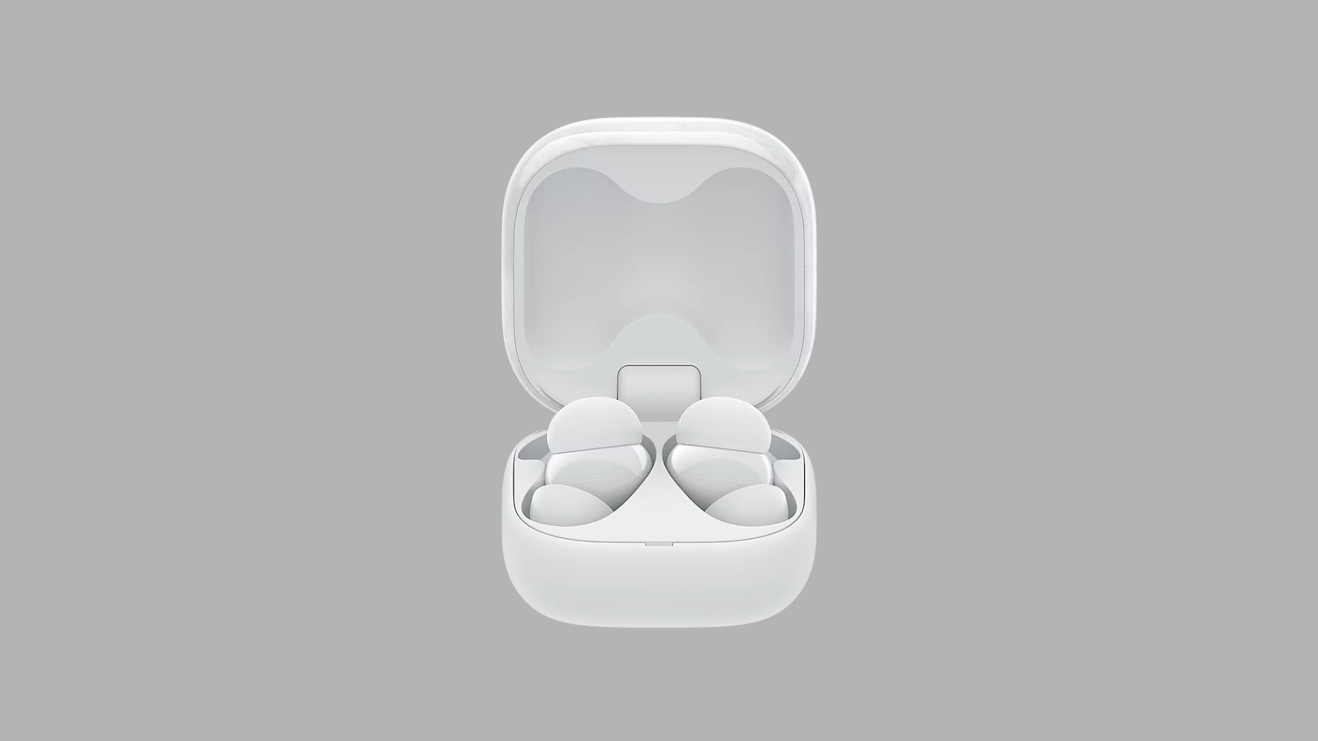 White sony linkbuds fit wireless earbuds placed inside an open charging case showing compact design and secure fit earbuds