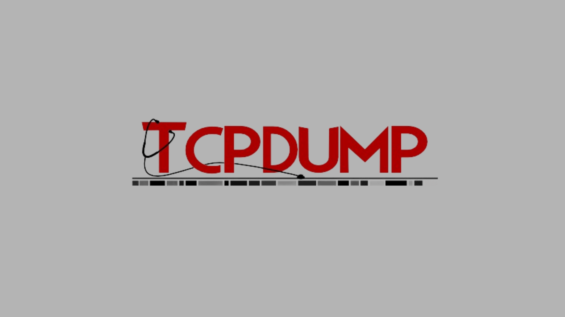 tcpdump logo with red text and packet capture line representing command line network traffic analysis tool