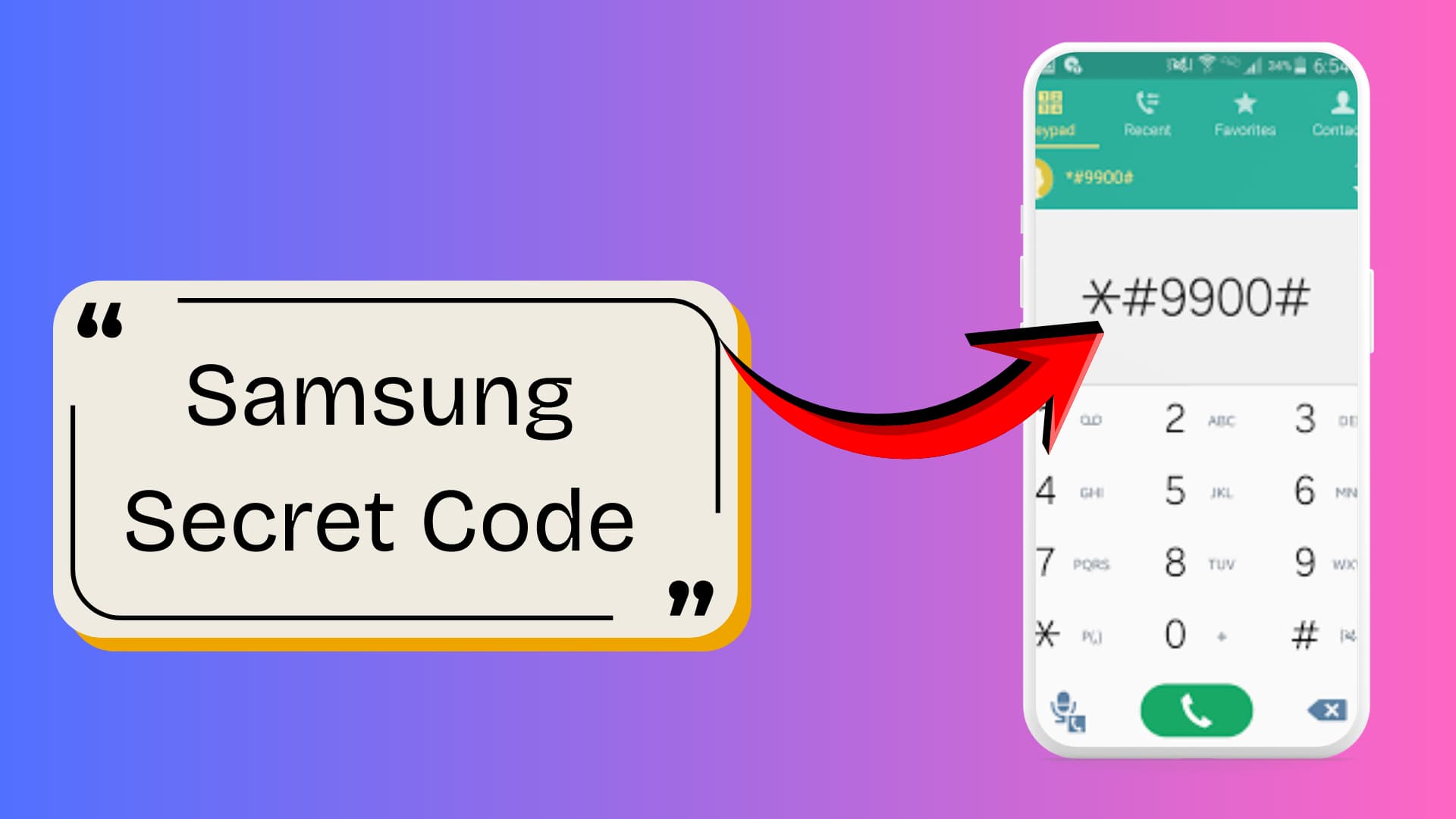 An image showing a Samsung secret code #9900# being entered on a phone's keypad