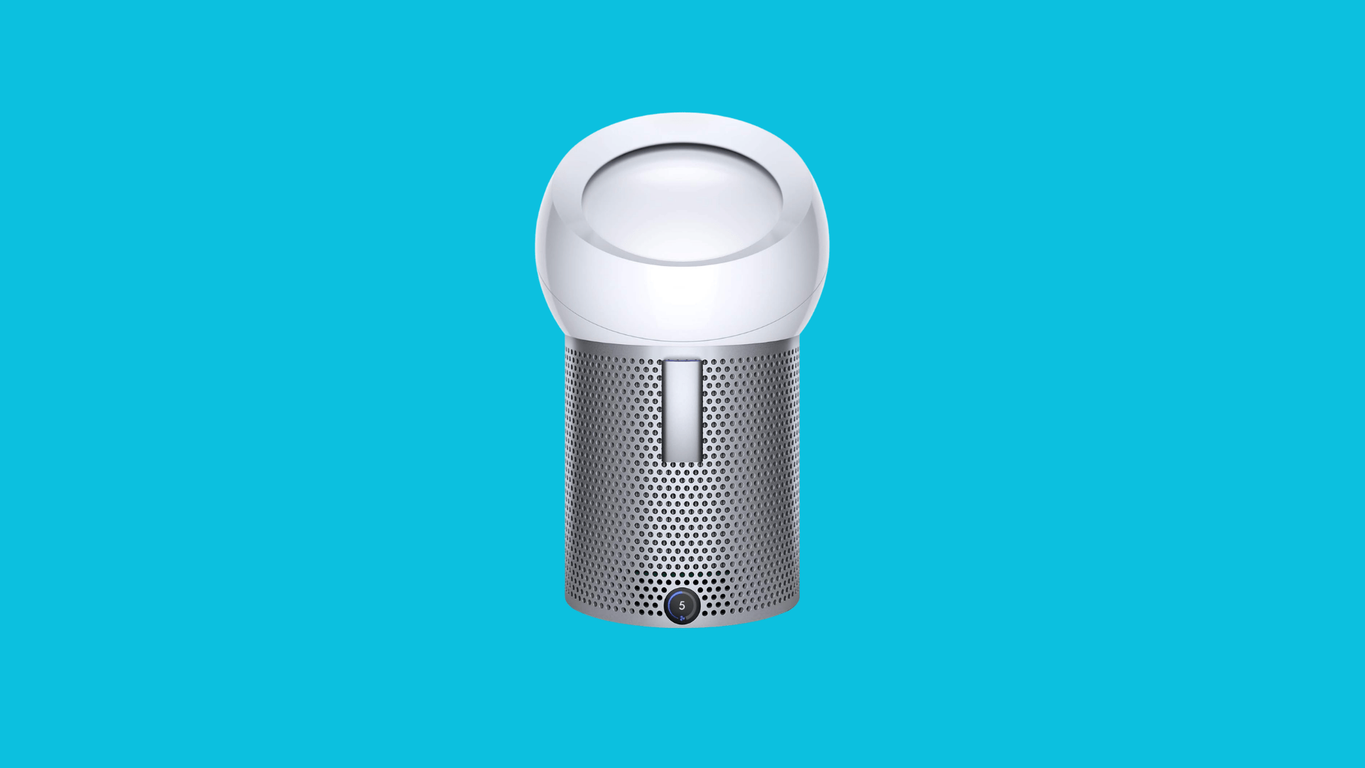 Dyson compact air purifier with cylindrical perforated filter body and top airflow dome in silver finish