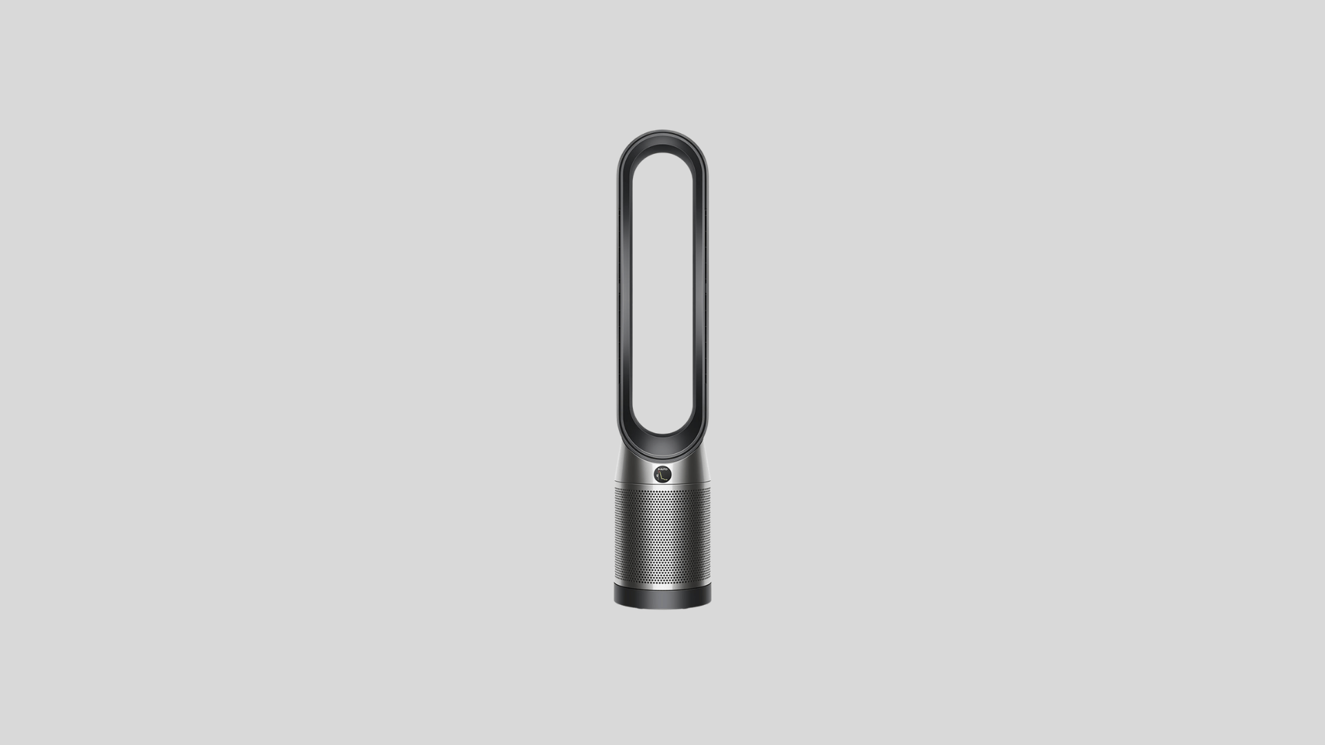 Dyson tower air purifier with bladeless loop design, HEPA filter base, and modern compact black finish