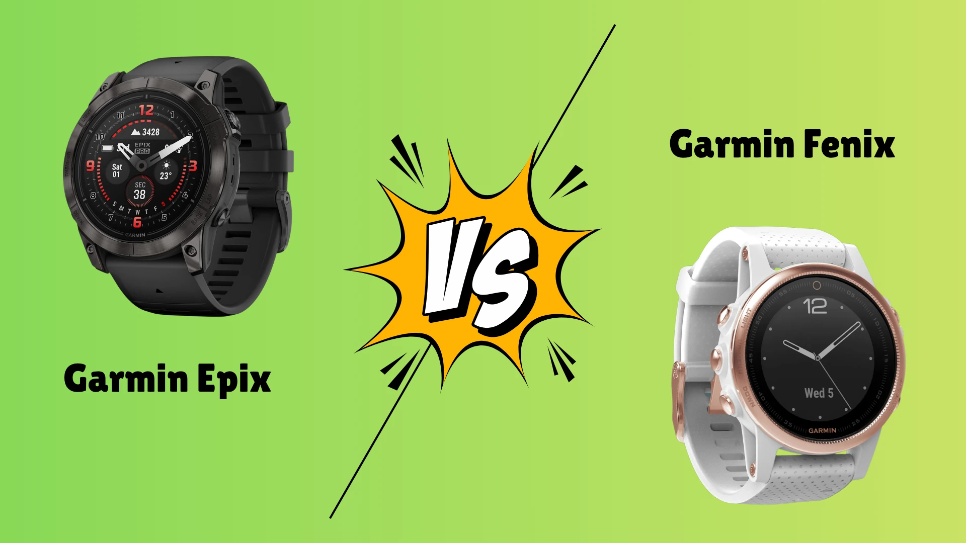Garmin Epix vs Fenix comparison image showing two smartwatches with display and design differences highlighted