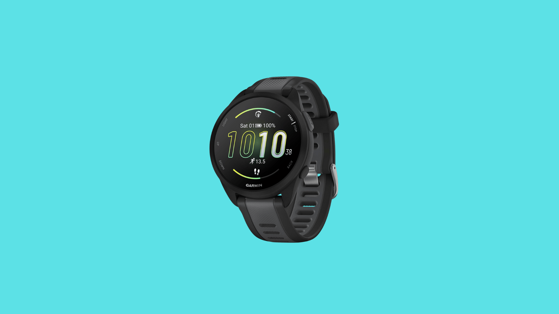 Garmin Forerunner smartwatch with fitness tracking, heart rate monitor, step count, and sleek lightweight design