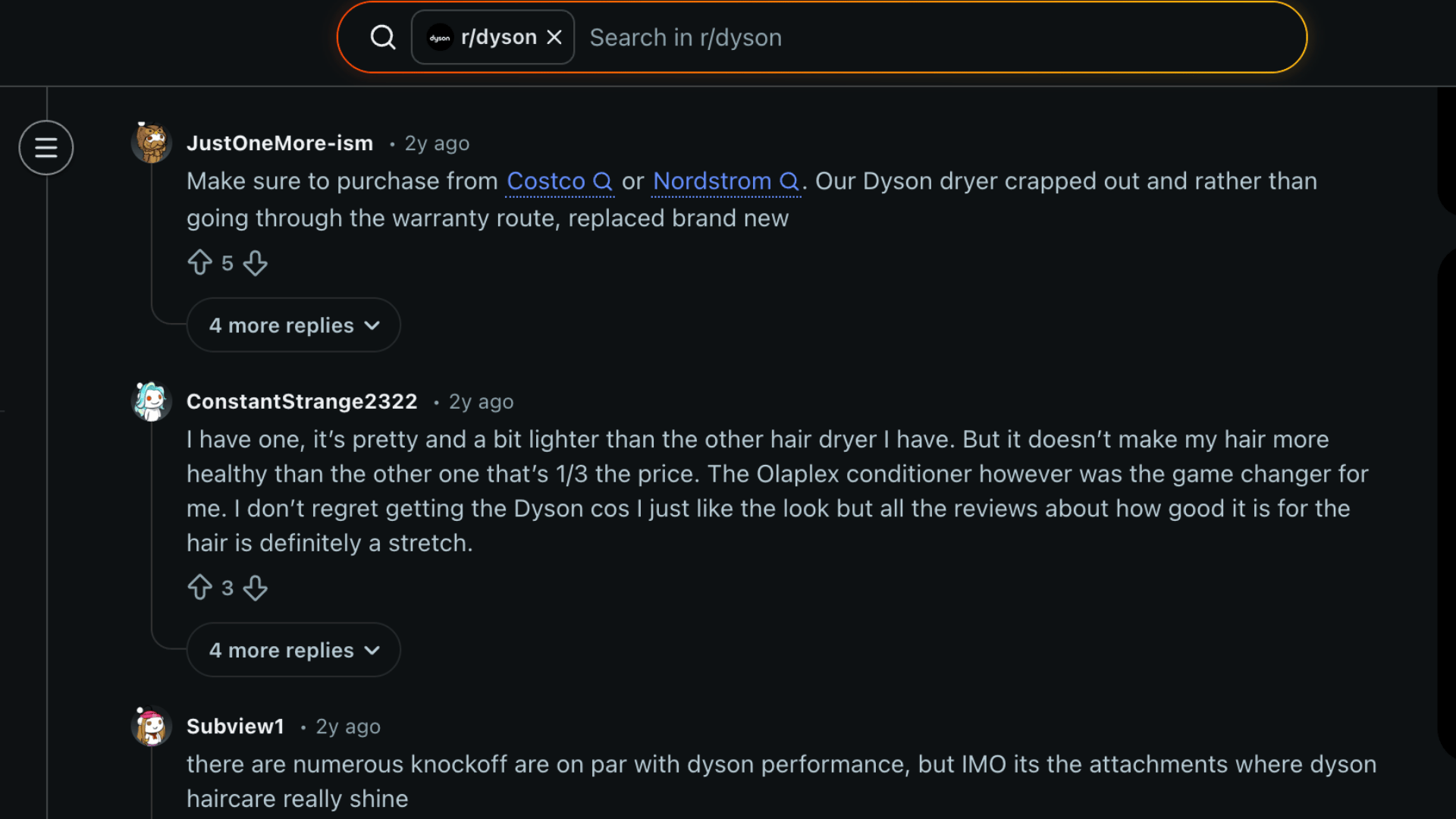 Reddit thread on rdyson with user comments discussing whether to buy the Dyson Supersonic hair dryer