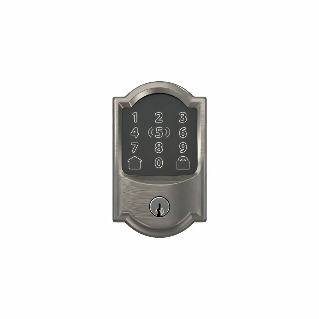 Digital keypad door lock with brushed metal finish and number pad design