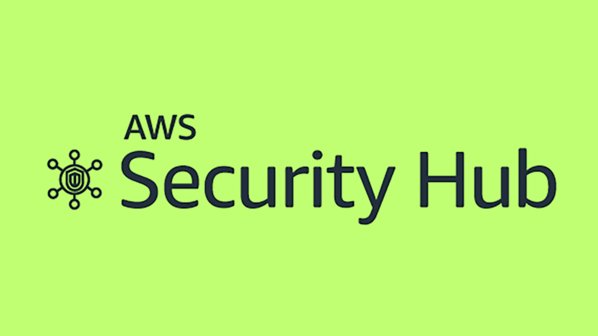 AWS Security Hub logo with black text and a small black icon of a network hub with a shield on a lime background