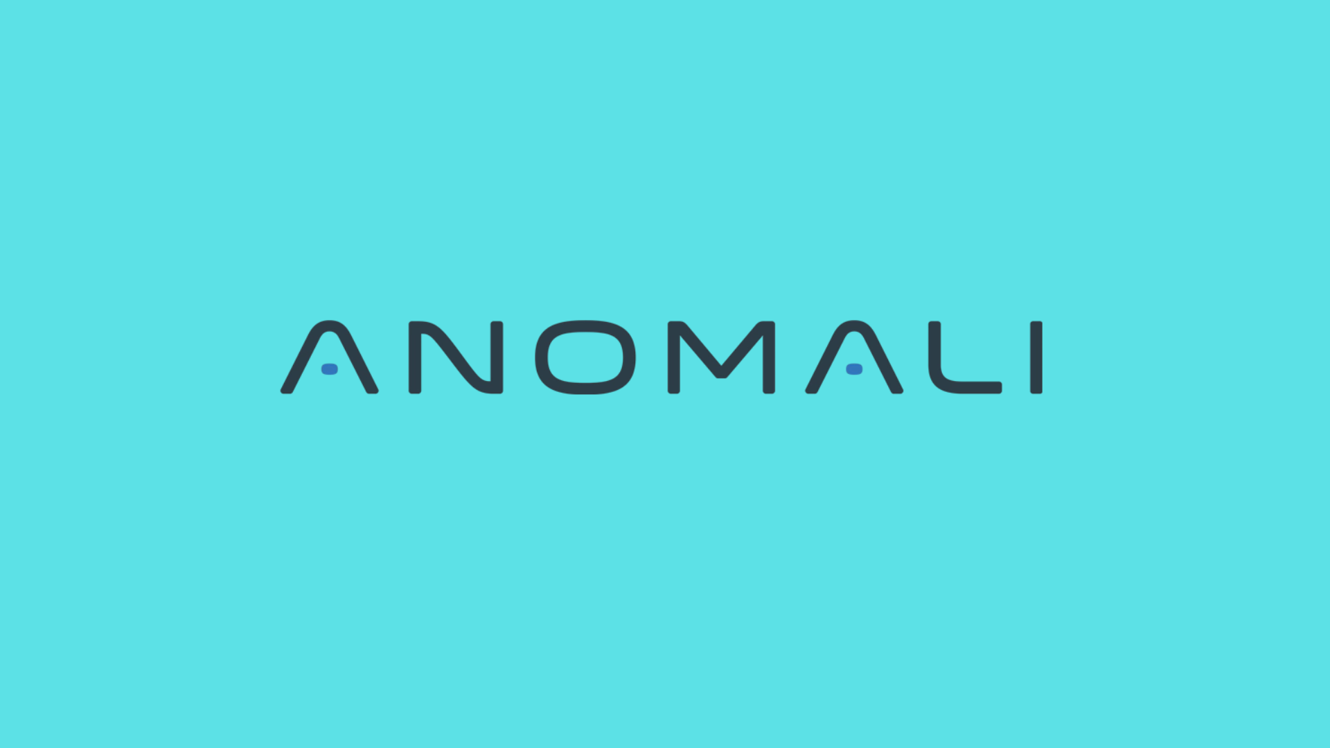 Anomali logo with dark gray stylized wordmark and small blue accents on a blue background