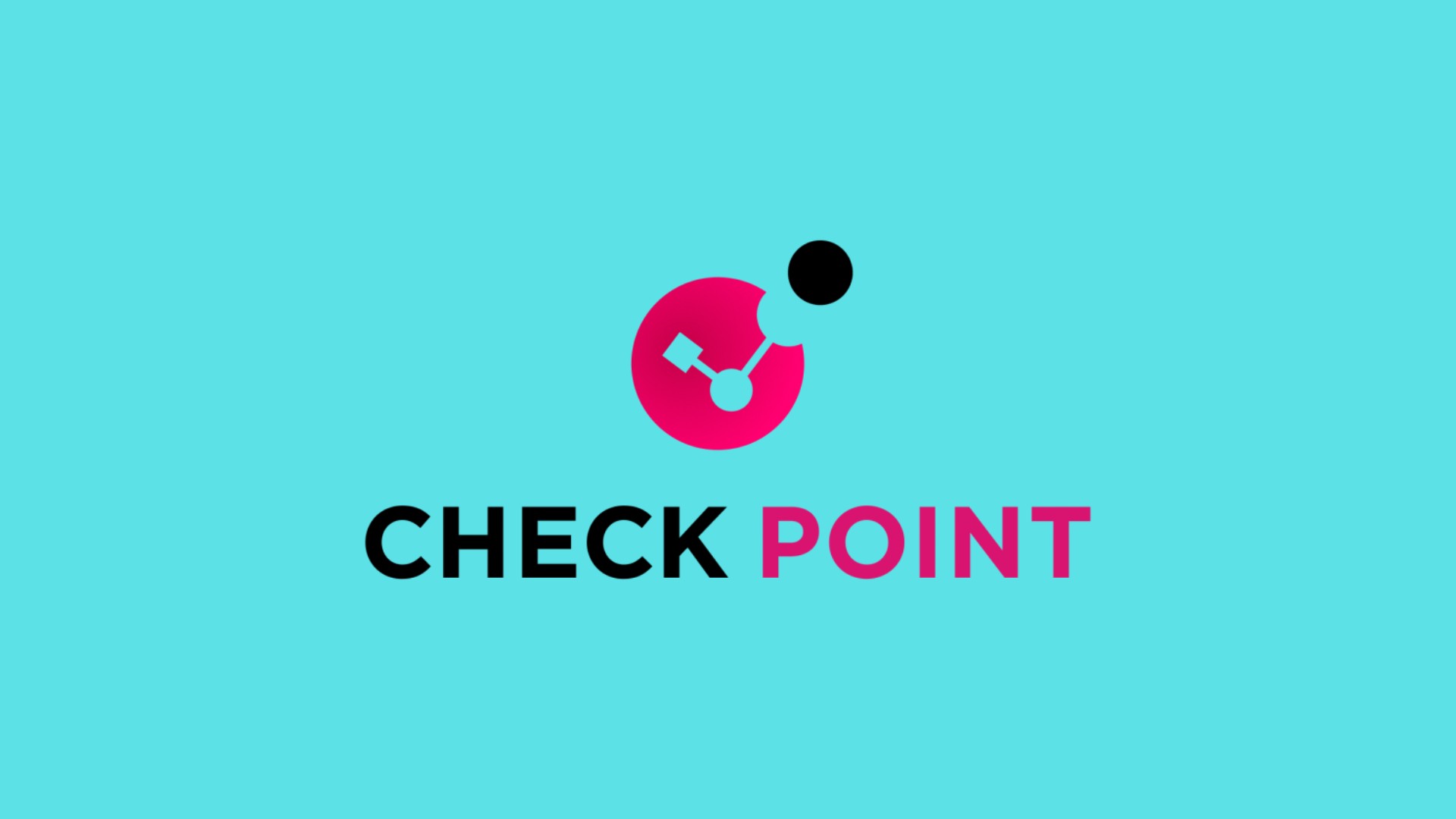 Check Point logo with pink and black circular icon above black and pink text on a blue background