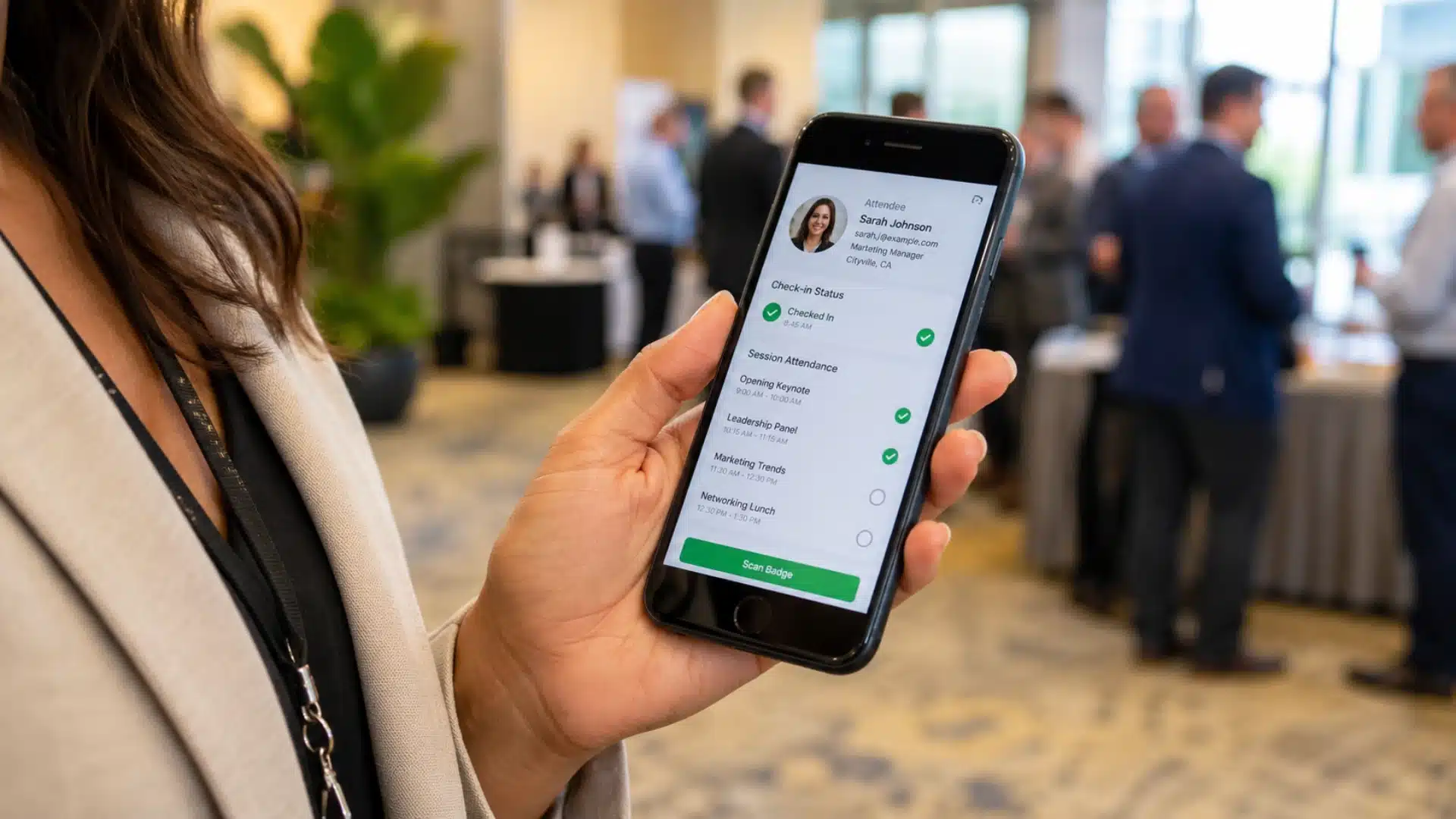 Event check-in on smartphone screen
