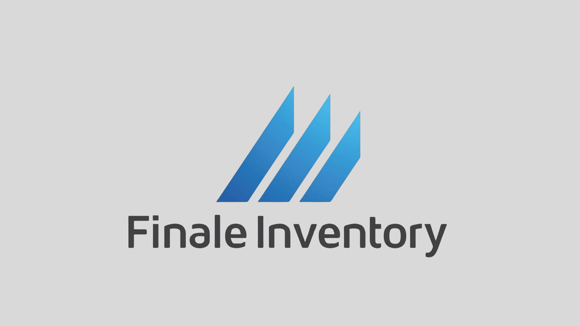 Finale Inventory logo with three blue angled bars above black text reading Finale Inventory on grey