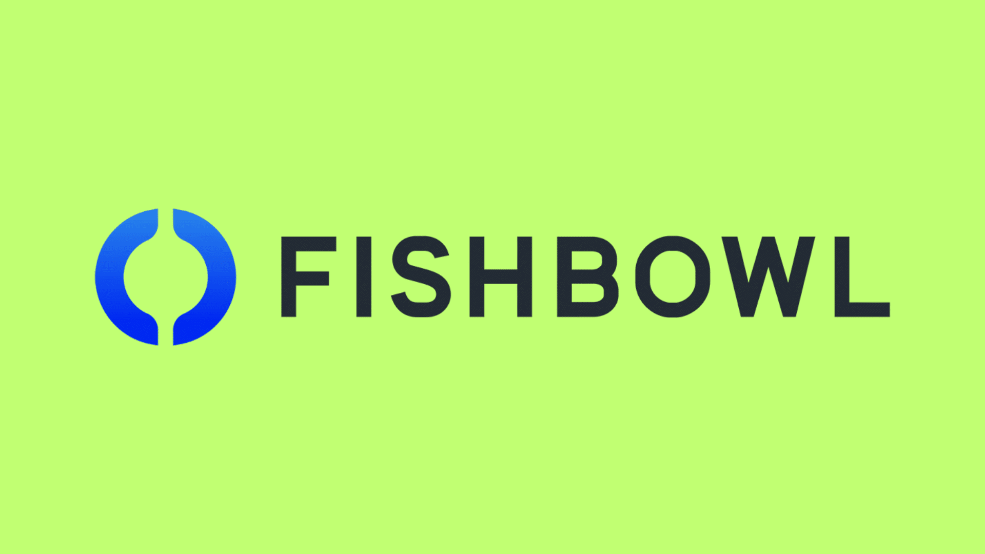 Fishbowl logo with a blue circular icon next to black text reading Fishbowl on a lime background