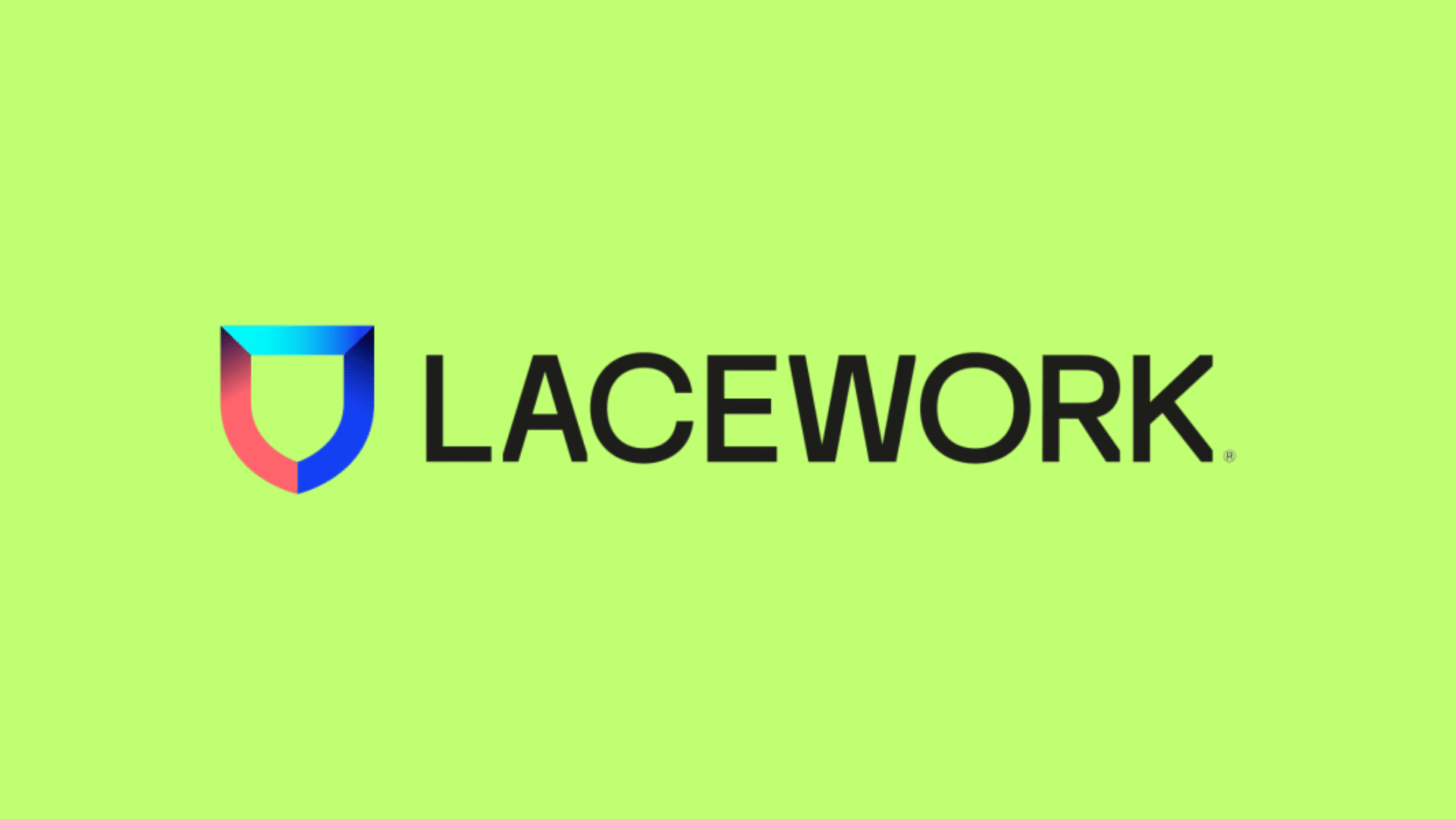 Lacework logo with a gradient shield icon in blue and red next to black text on a lime background