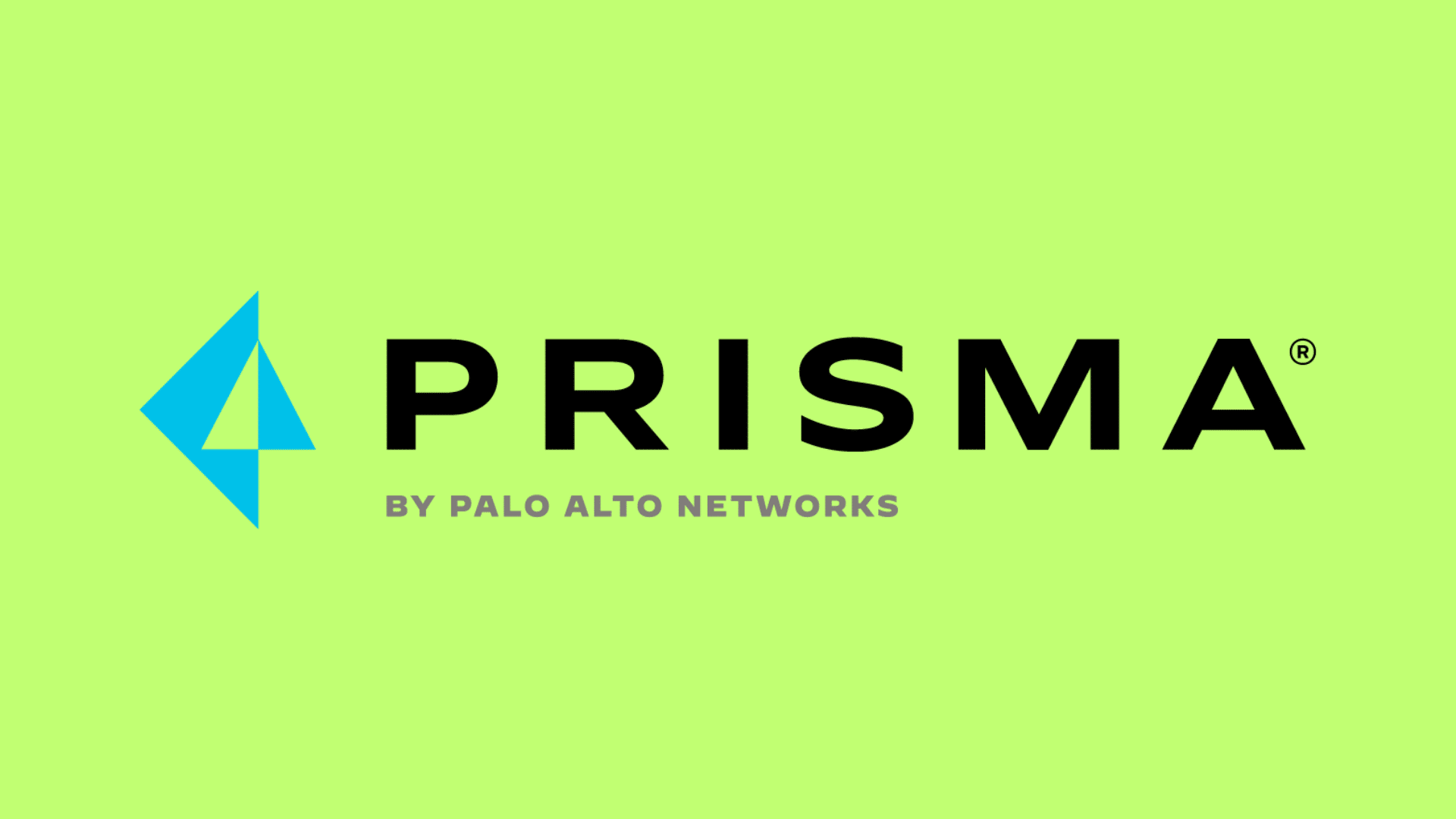 Prisma Cloud logo by Palo Alto Networks with a blue triangular icon and gray text on lime background