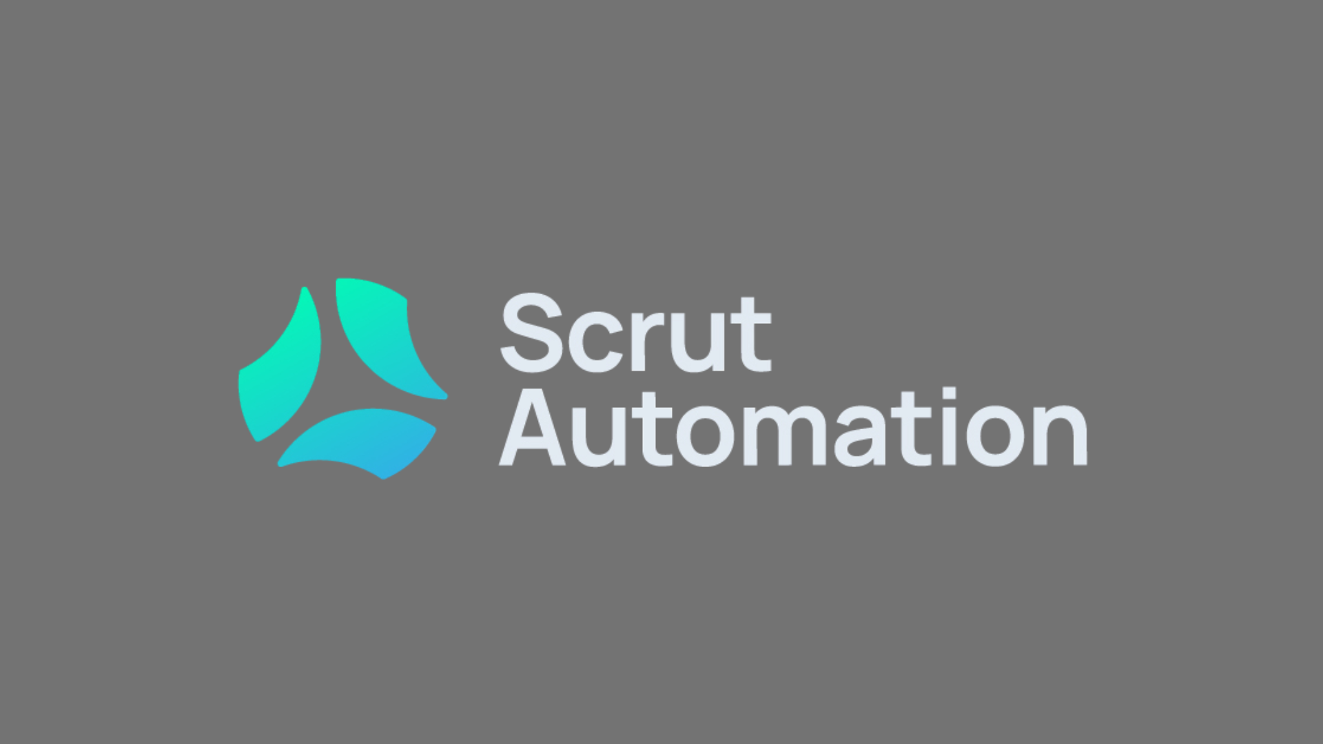 Scrut Automation logo with a teal and blue triangular icon on the left and white text on a dark grey background