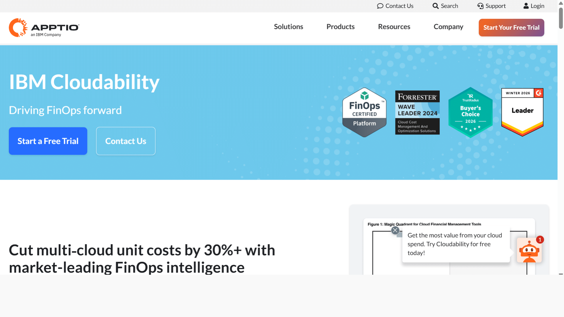 Cloudability dashboard highlighting FinOps-based cloud cost control and reporting.
