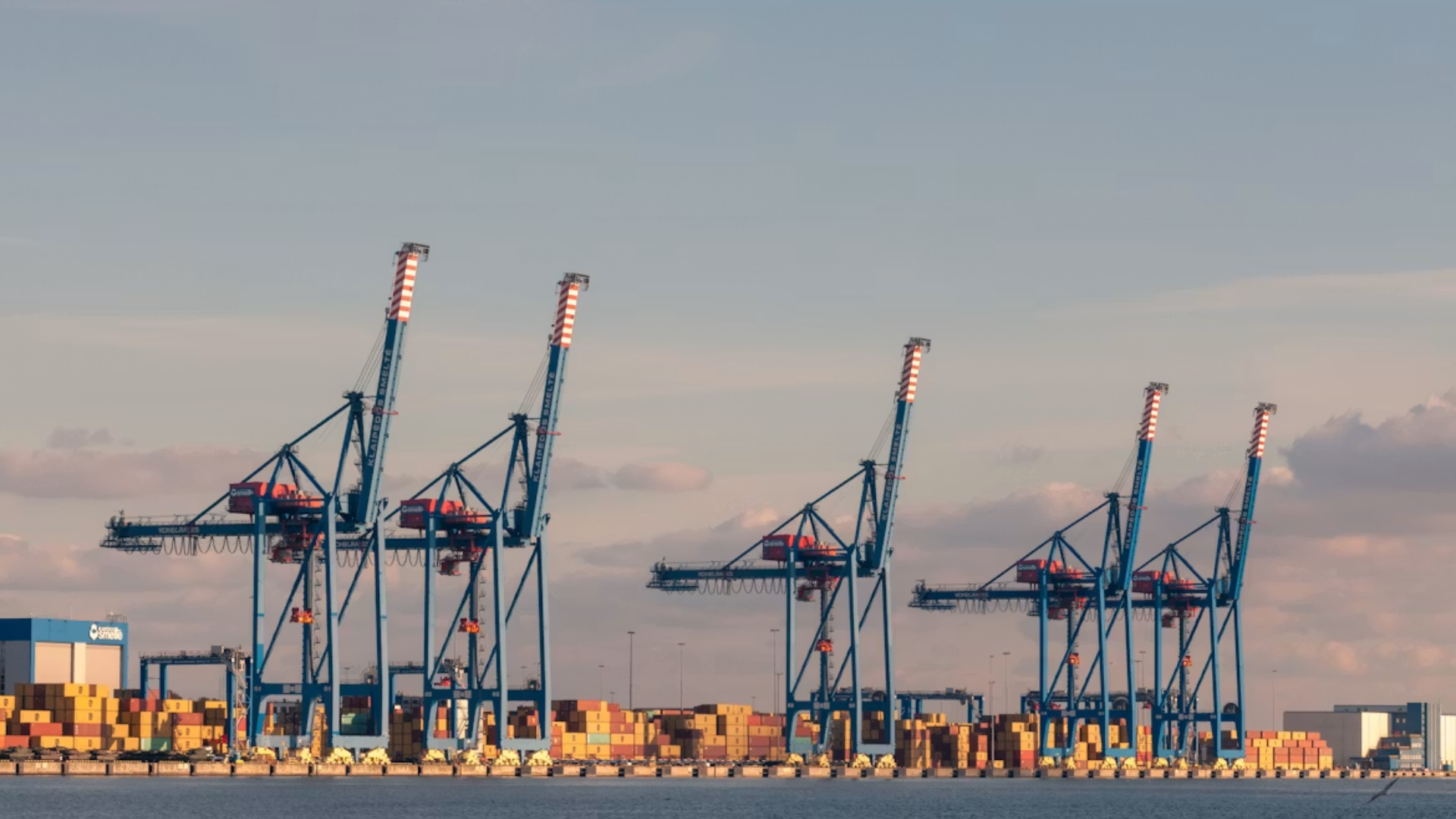 Cranes towering over the Curonian Lagoon at the port of Memel.