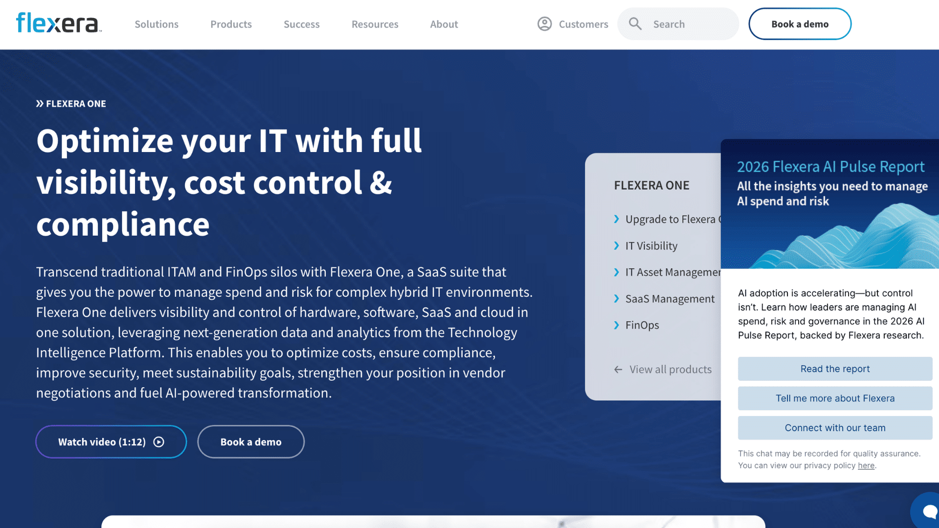 flexera one platform showing cloud cost control compliance management and hybrid it visibility tools